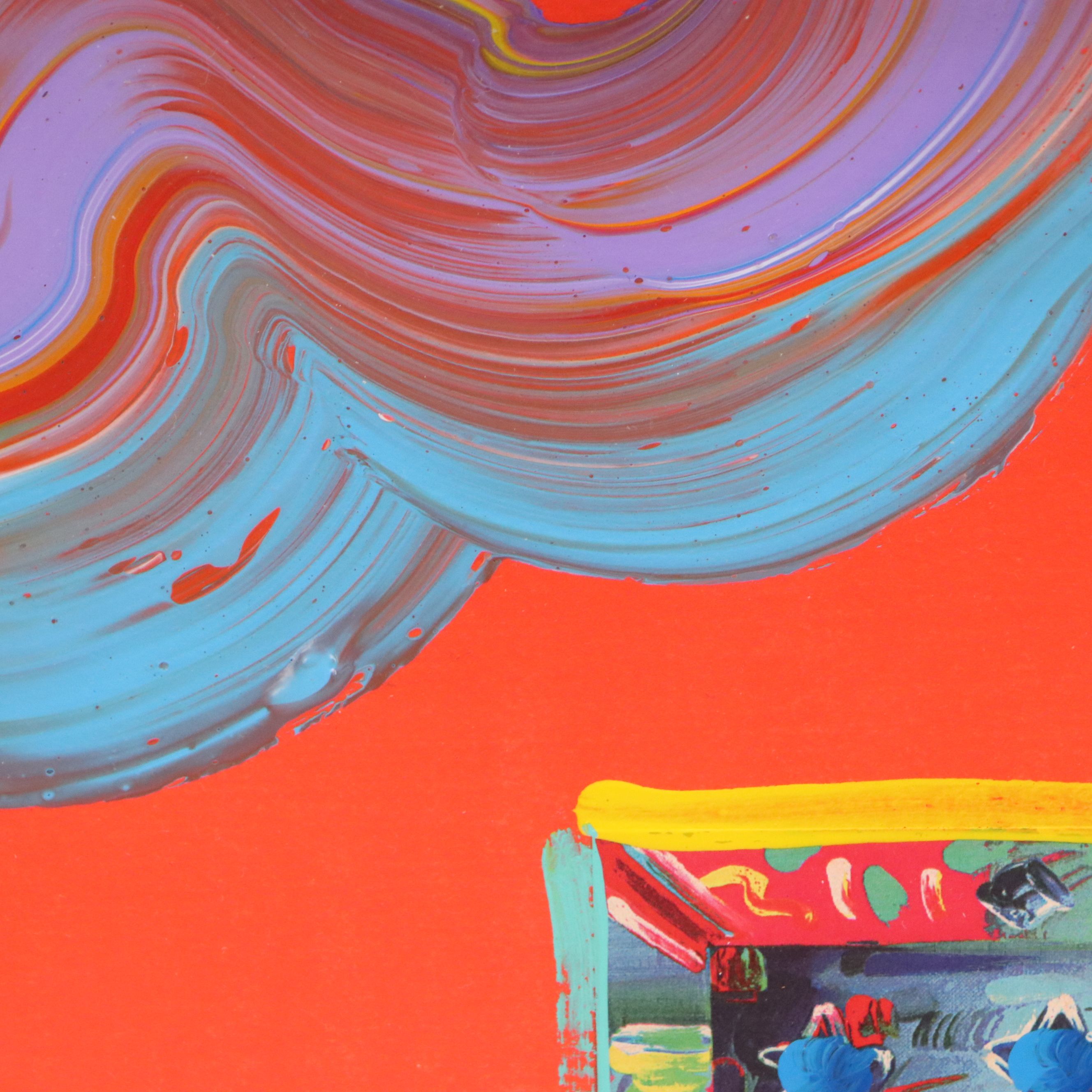 Peter Max Mixed Media Painting "Flag with Heart," 2009