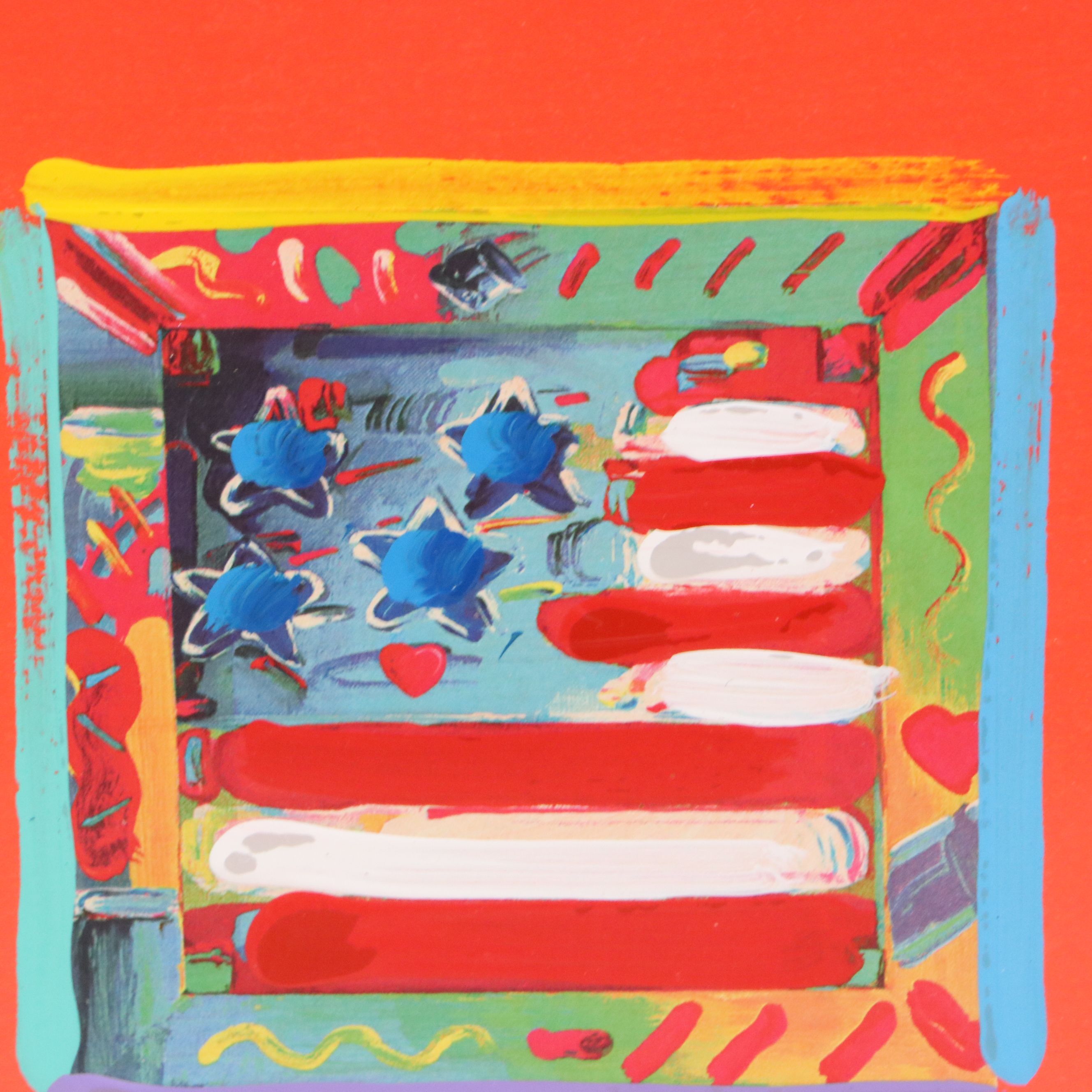 Peter Max Mixed Media Painting "Flag with Heart," 2009