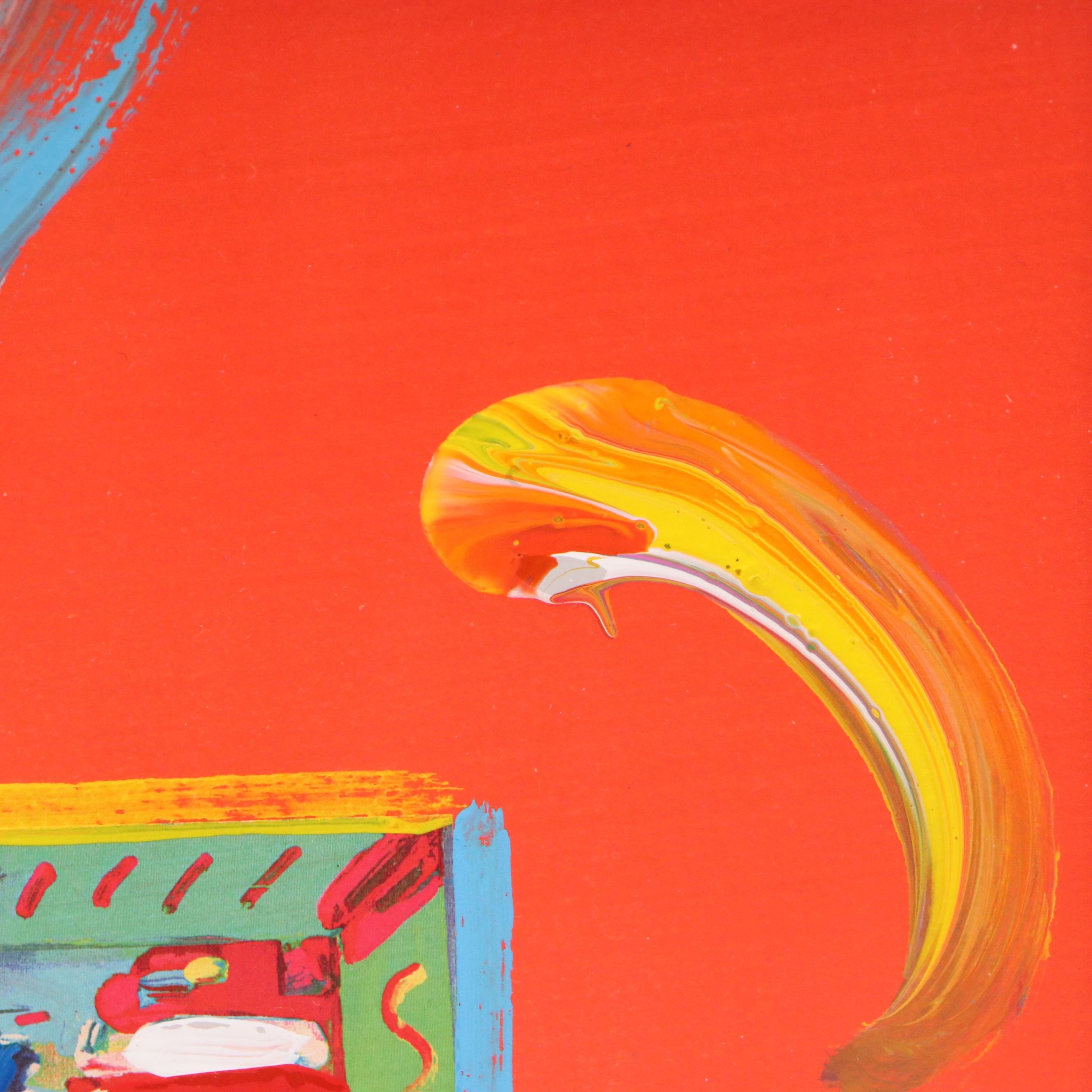 Peter Max Mixed Media Painting "Flag with Heart," 2009