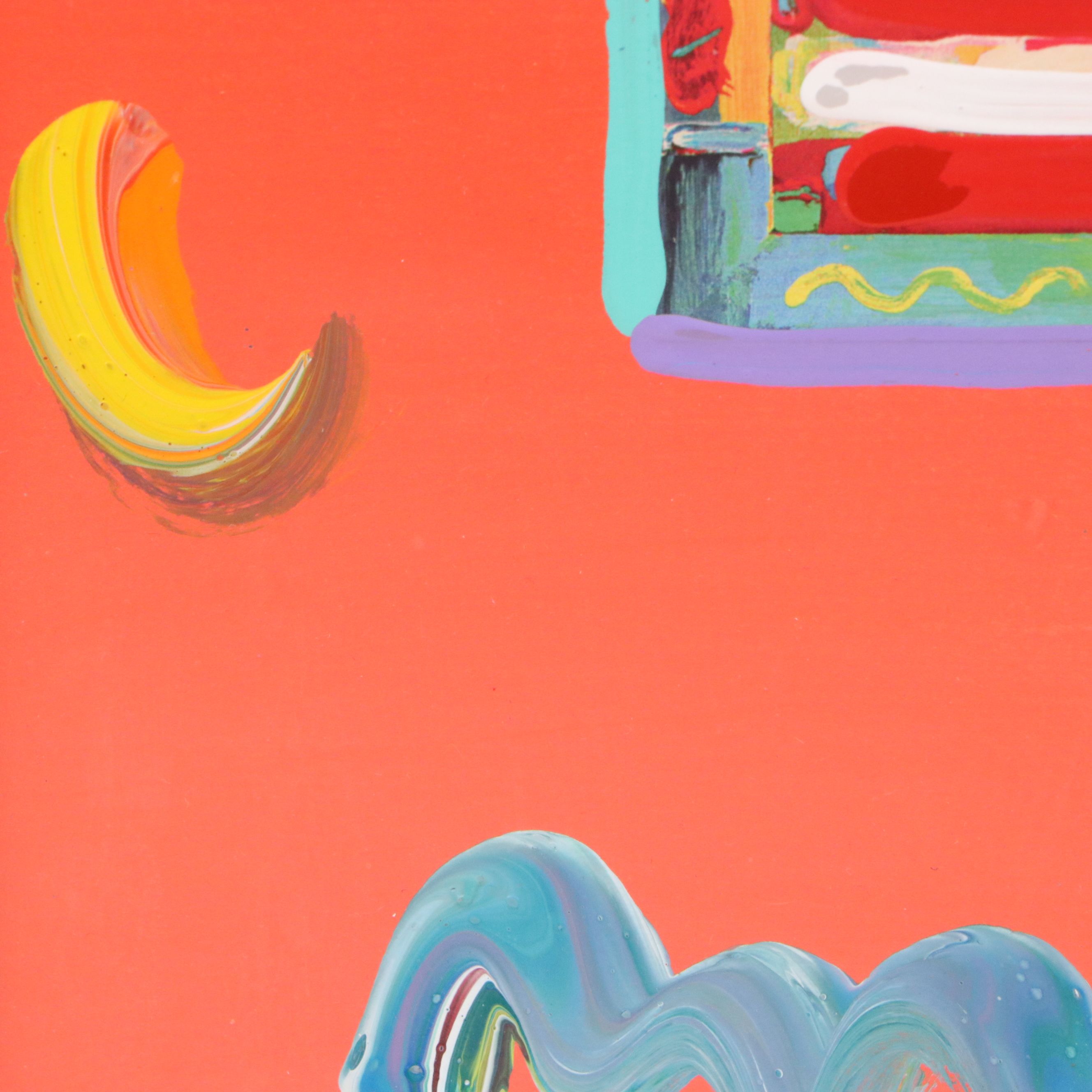 Peter Max Mixed Media Painting "Flag with Heart," 2009