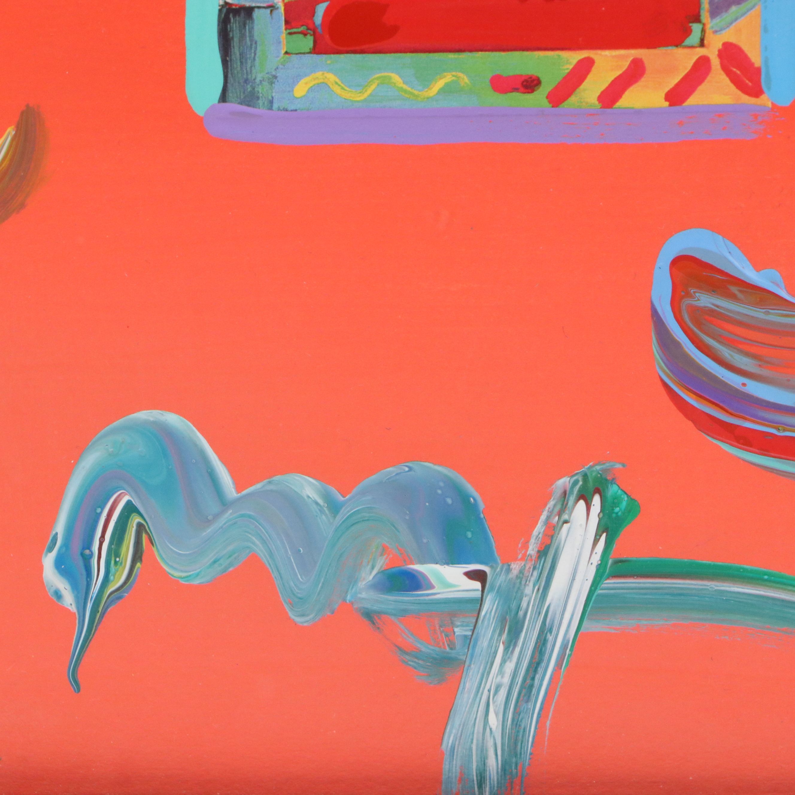 Peter Max Mixed Media Painting "Flag with Heart," 2009