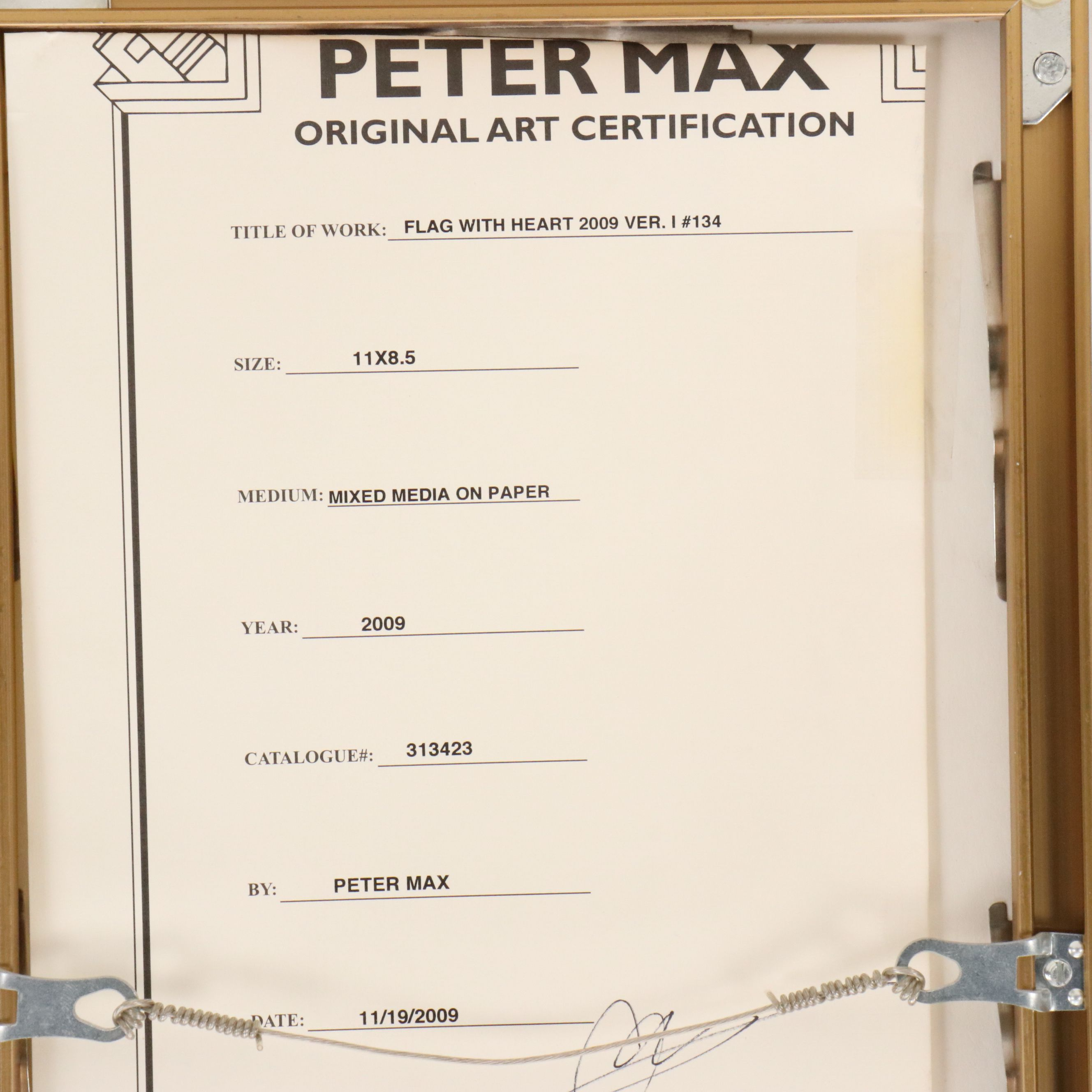 Peter Max Mixed Media Painting "Flag with Heart," 2009