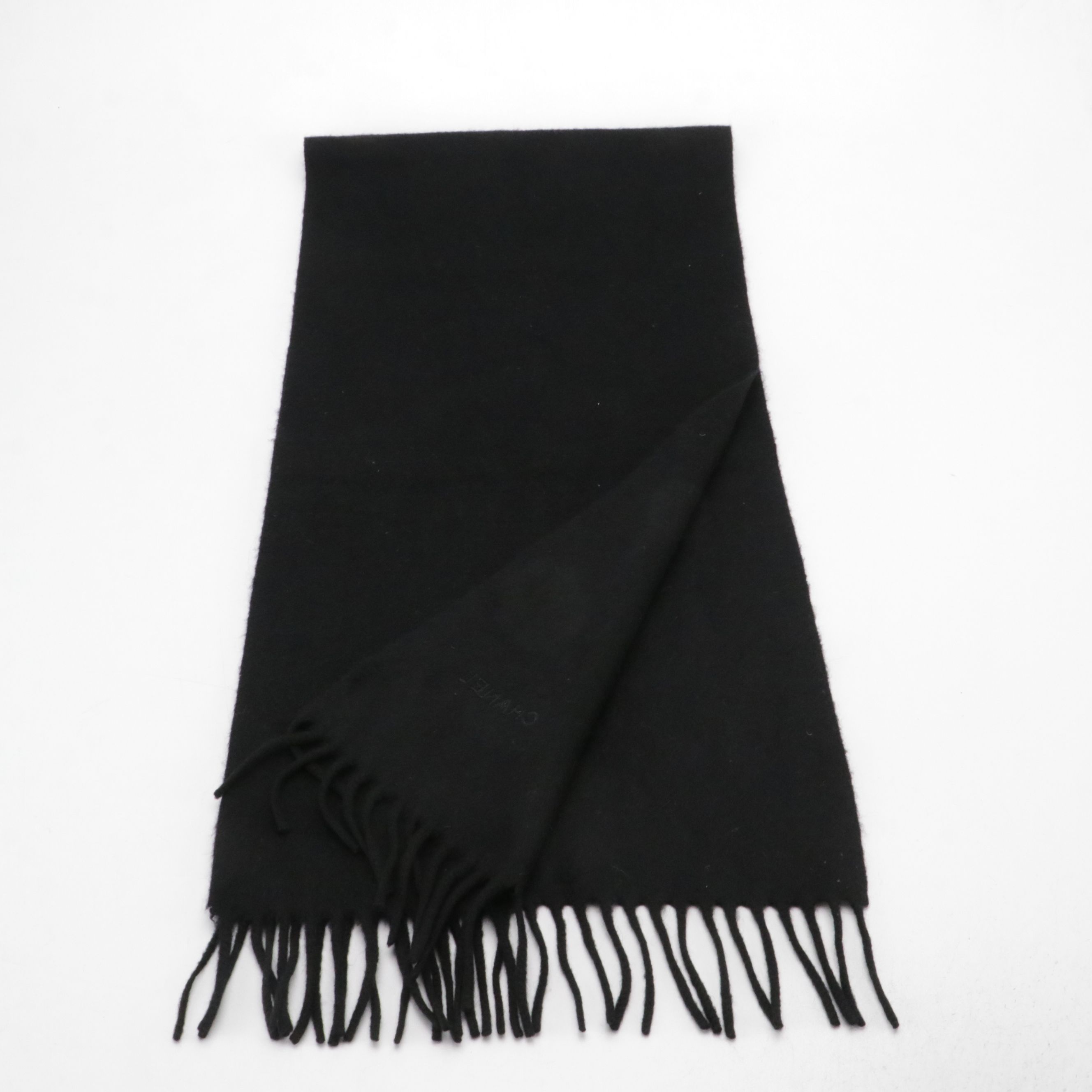 Chanel Black Cashmere Fringe Scarf
