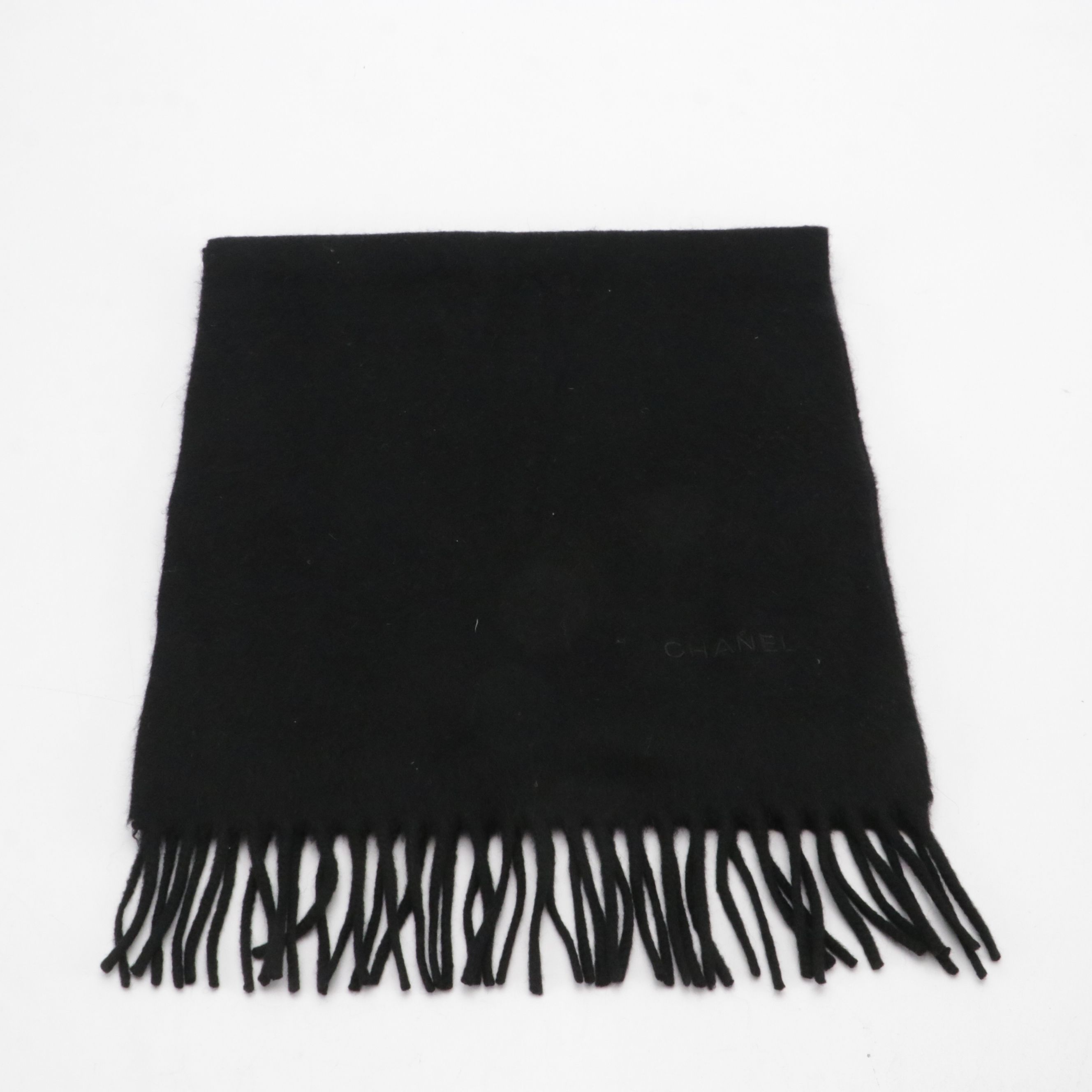 Chanel Black Cashmere Fringe Scarf
