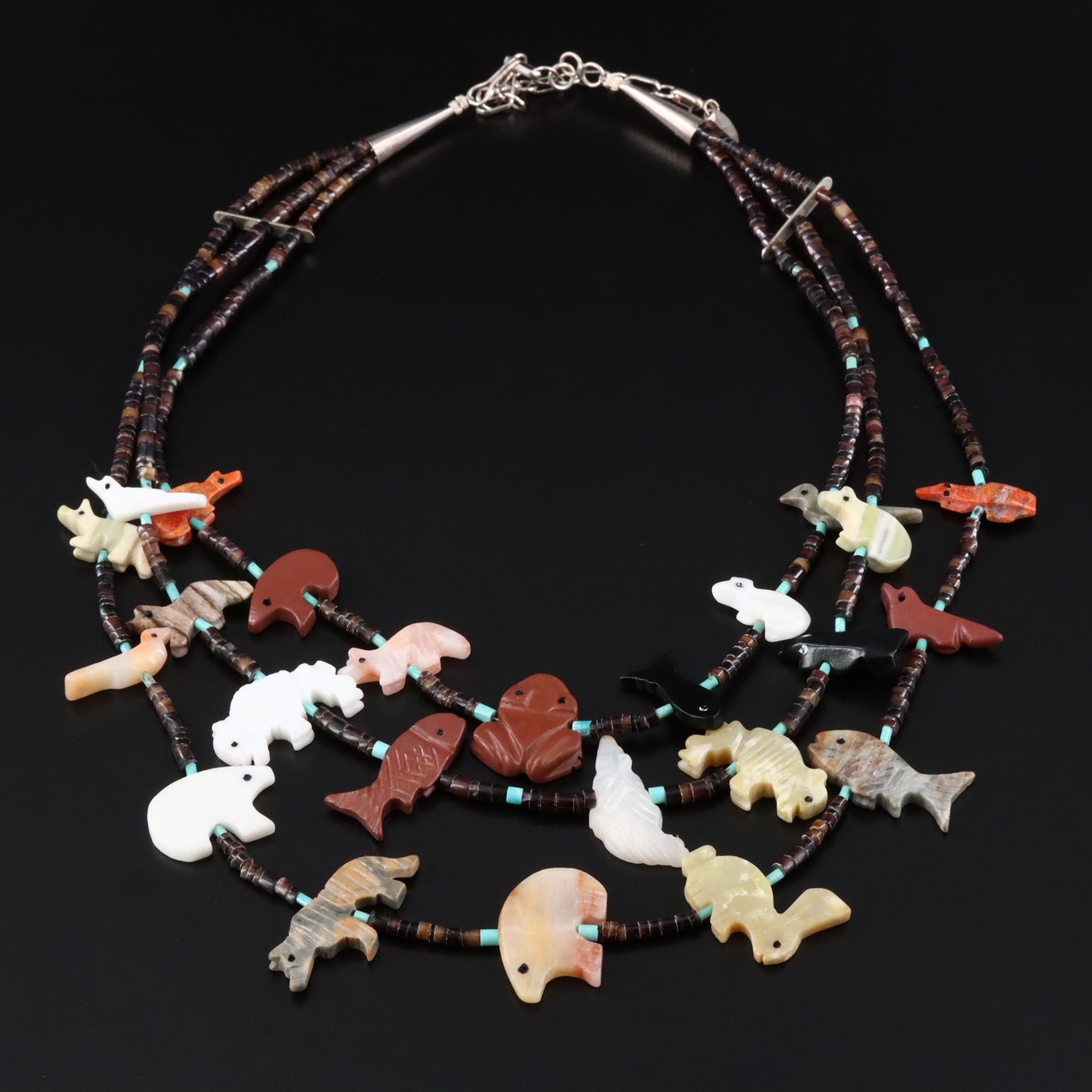 Running Bear Shop Sterling Fetish Necklace Featuring Coral, Catlinite and Shell
