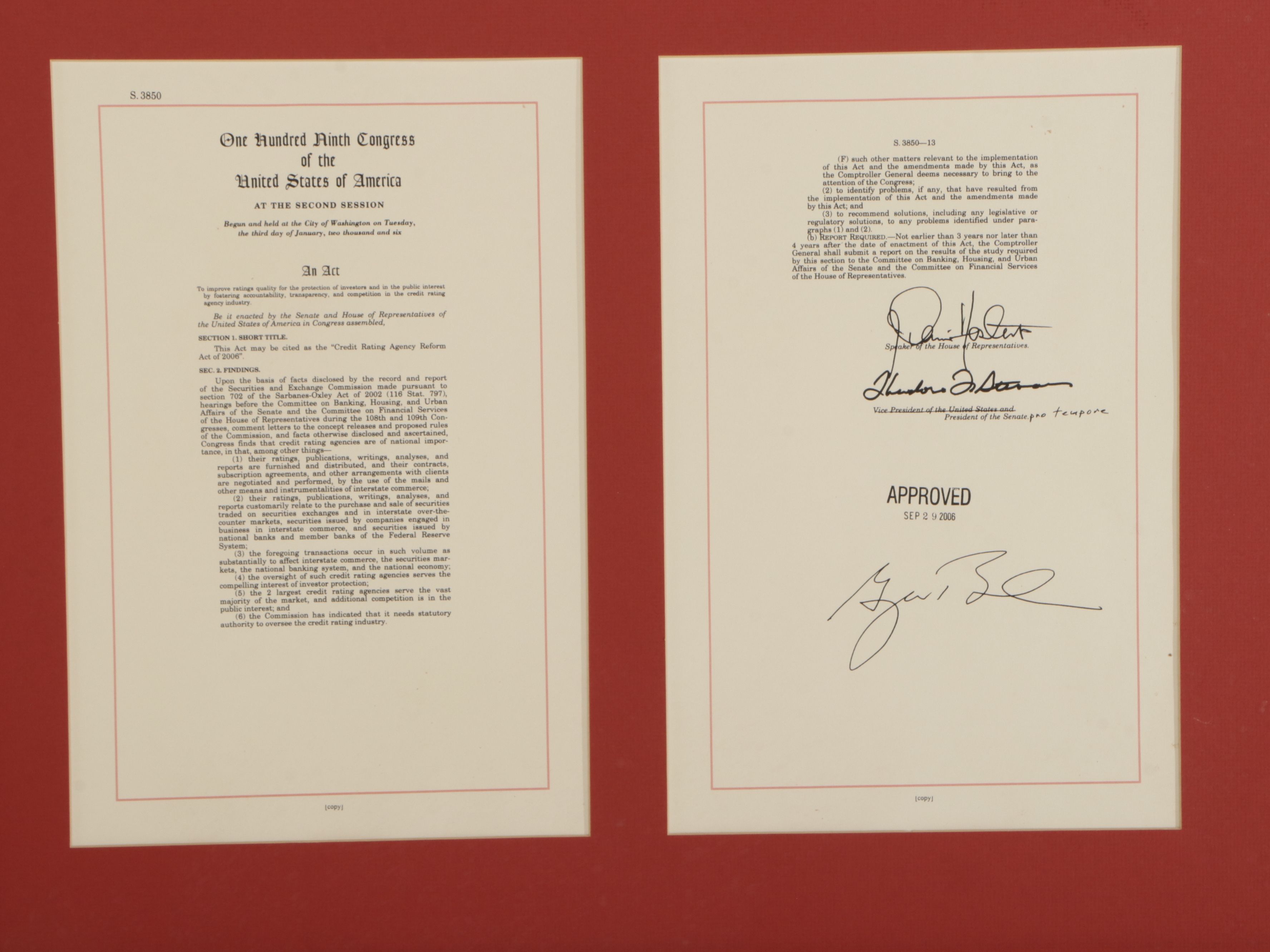 Copy of U.S. Congress Document "Credit Rating Agency Reform Act of 2006"