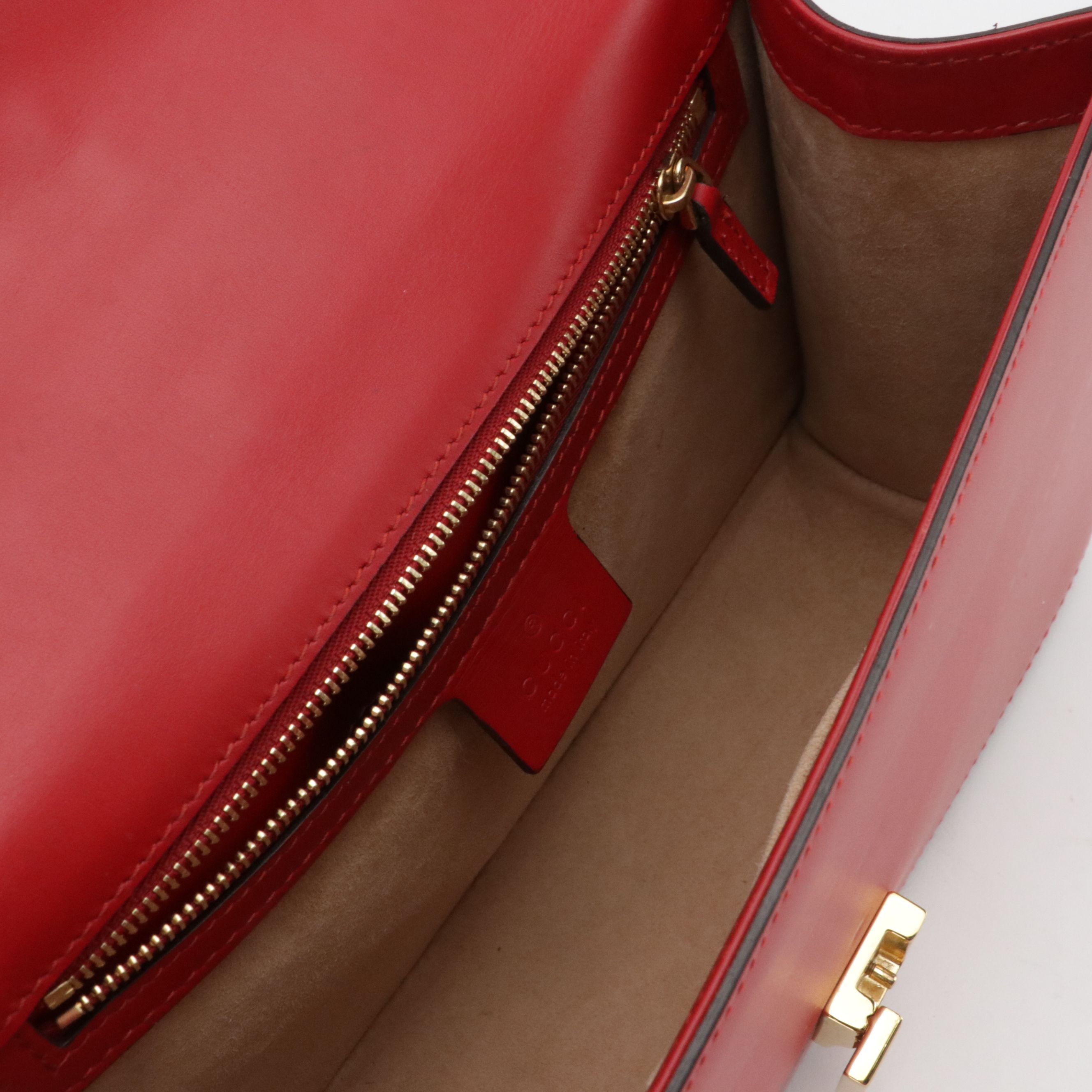 Gucci Medium Sylvie Shoulder Bag in Web Striped Red Calfskin Leather