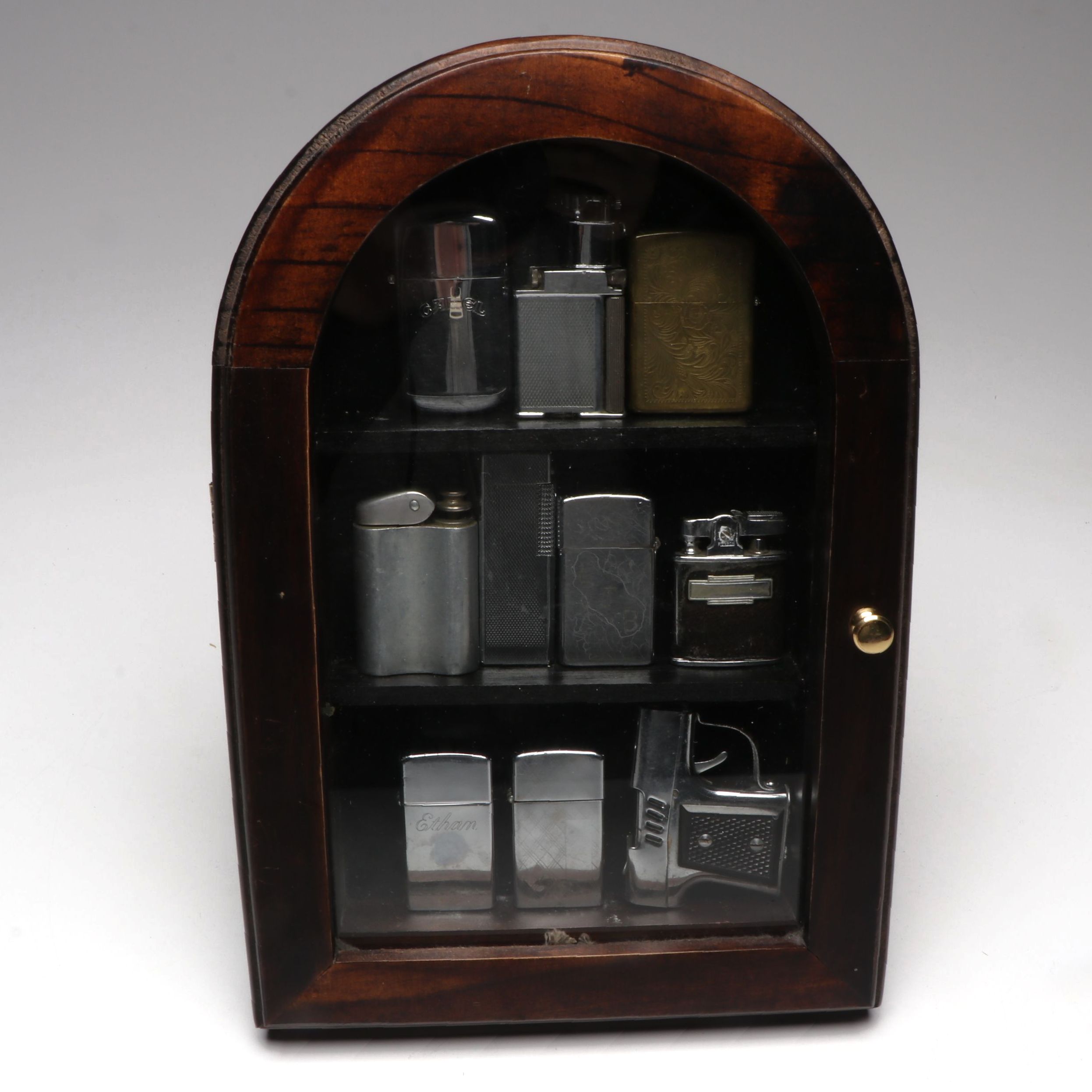 Ronson "Princess" with Zippo, Camel, and More Vintage Lighters in Display Case