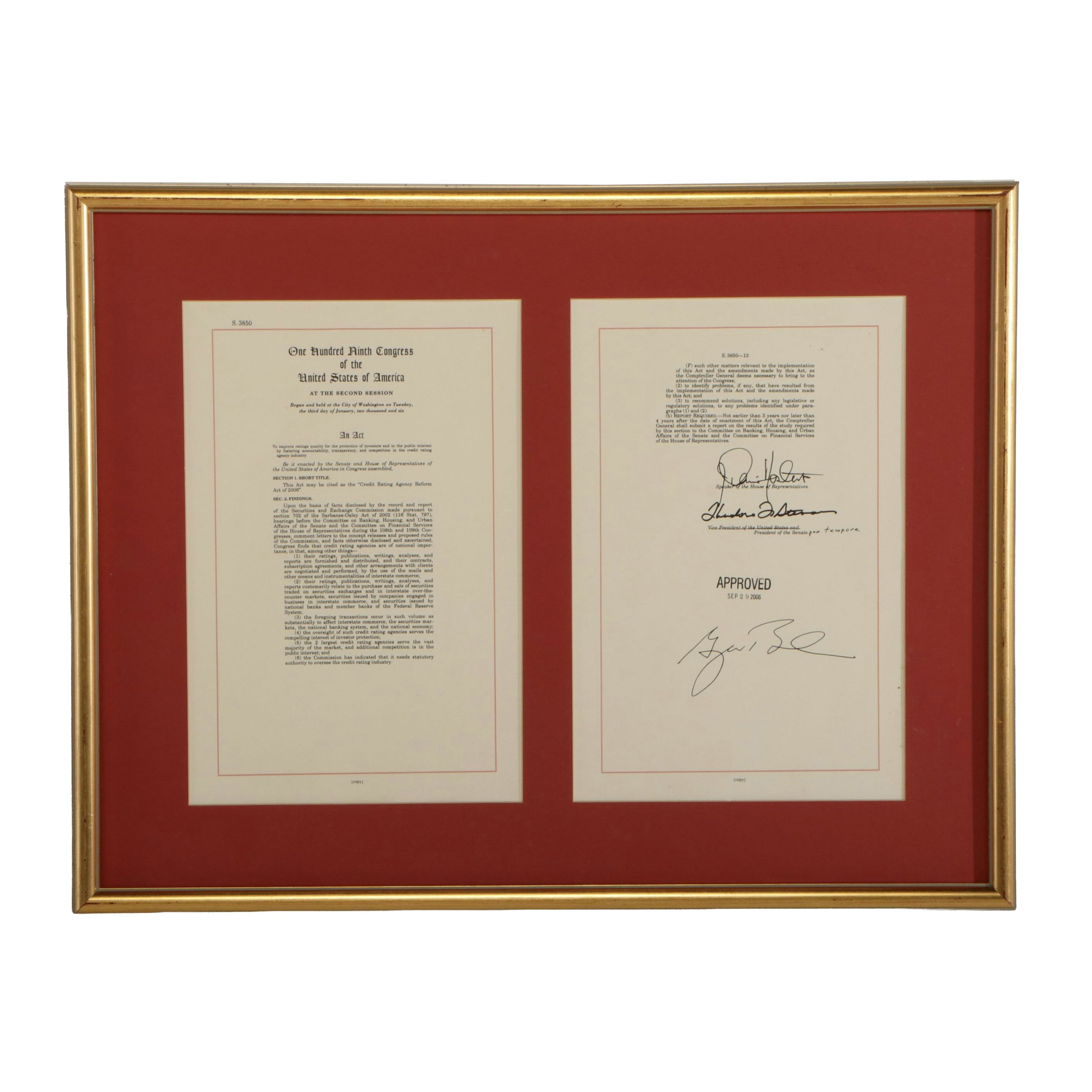 Copy of U.S. Congress Document "Credit Rating Agency Reform Act of 2006"