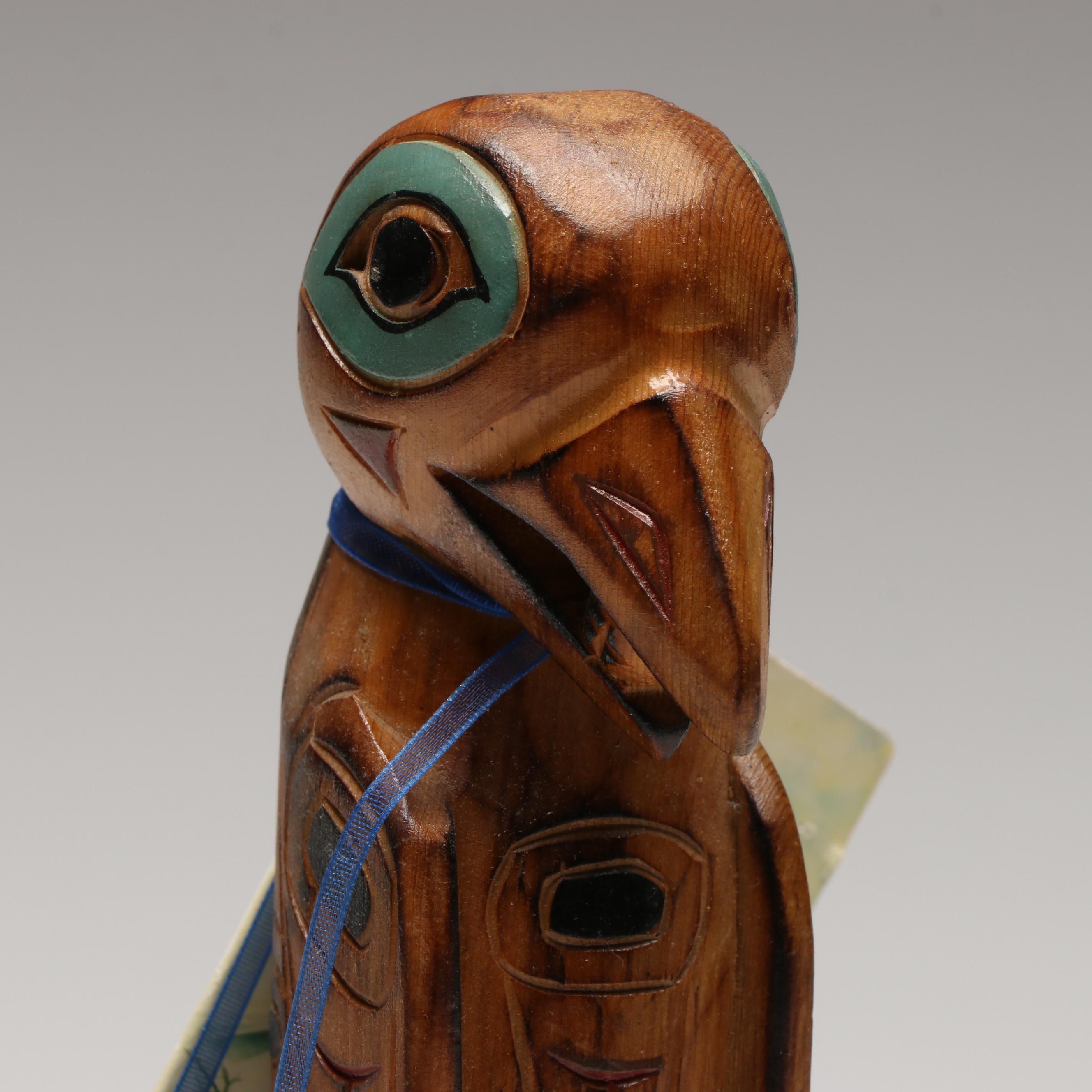 Alaskan "The Legend of Sun and Raven" Carved Wood Totem with Other Décor