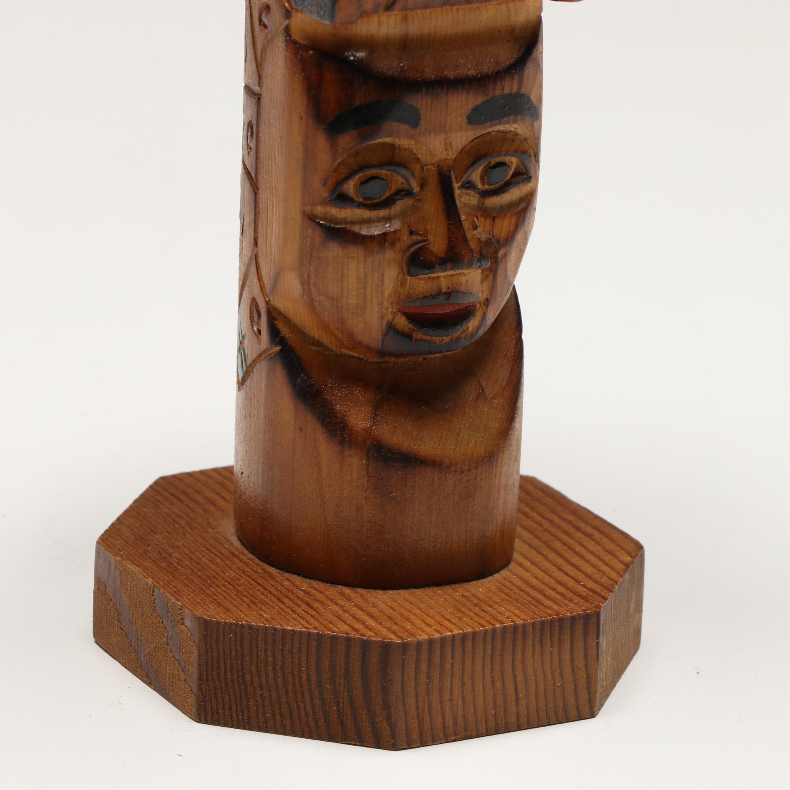 Alaskan "The Legend of Sun and Raven" Carved Wood Totem with Other Décor