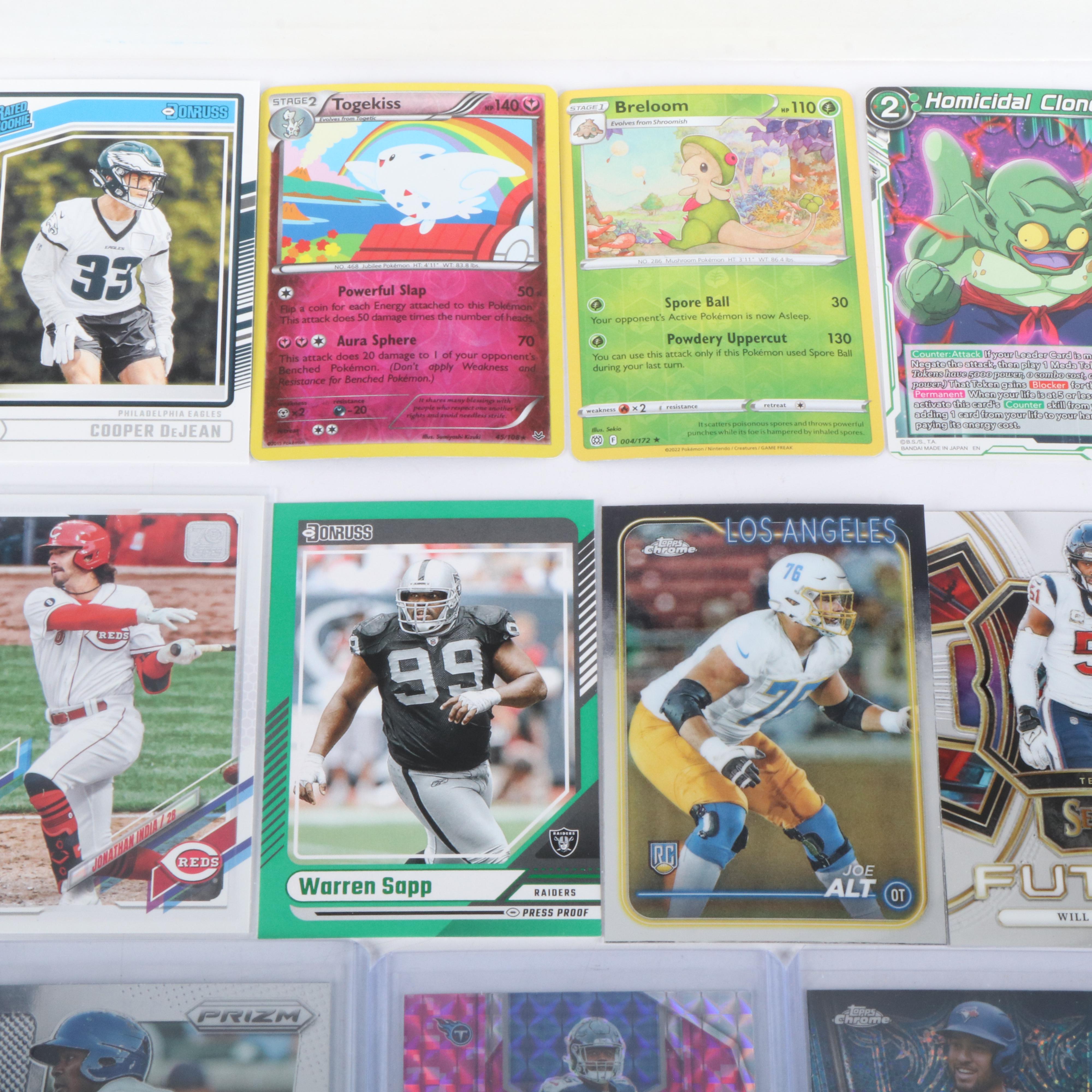 Trading Card Collection Featuring Football, Baseball, Pokémon, and More