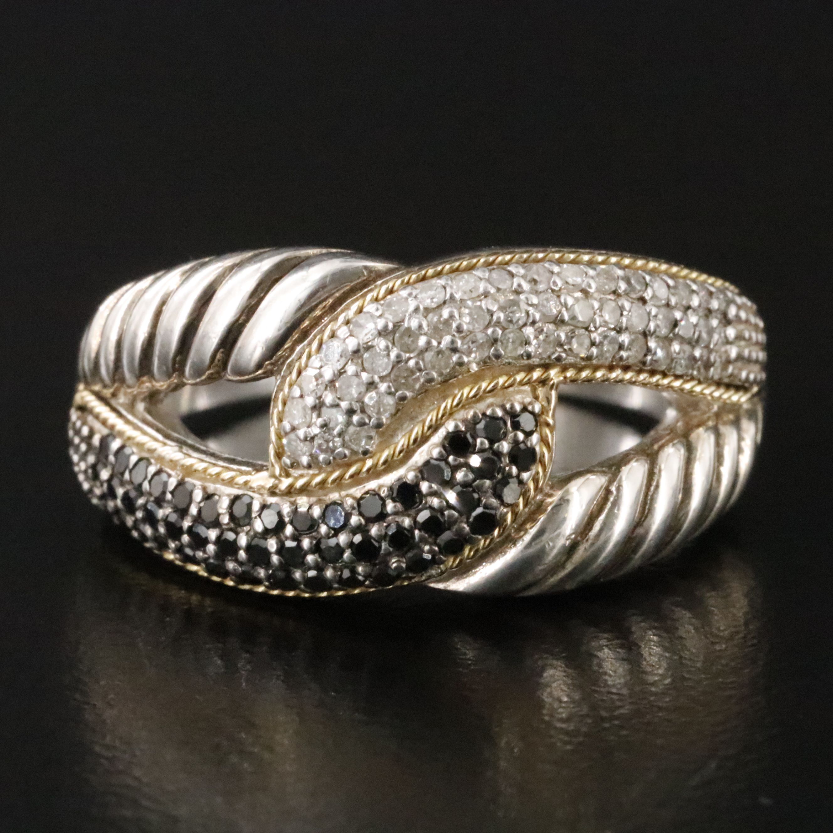 Sterling Diamond Ring with 18K Accent and Fancy Black Diamonds