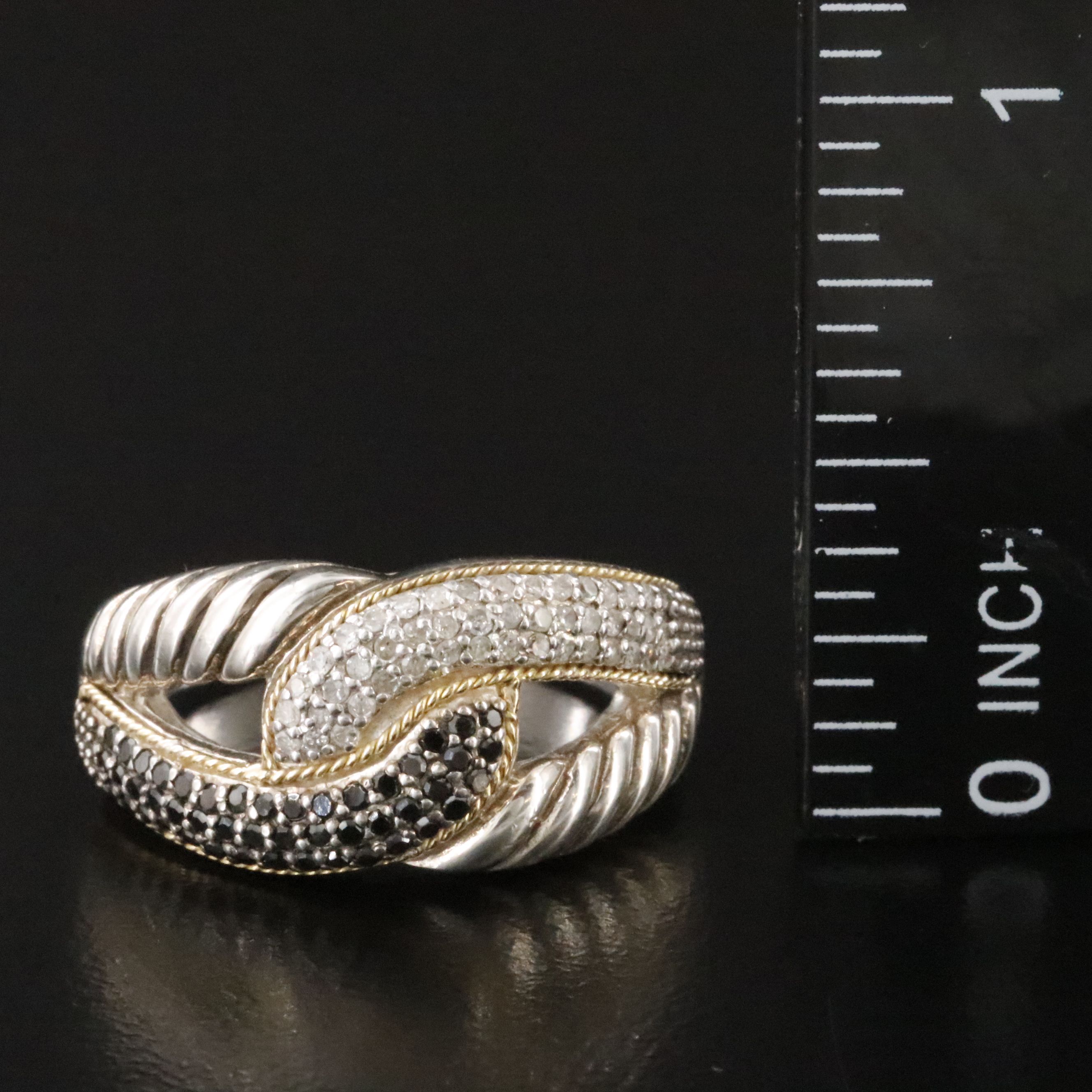 Sterling Diamond Ring with 18K Accent and Fancy Black Diamonds