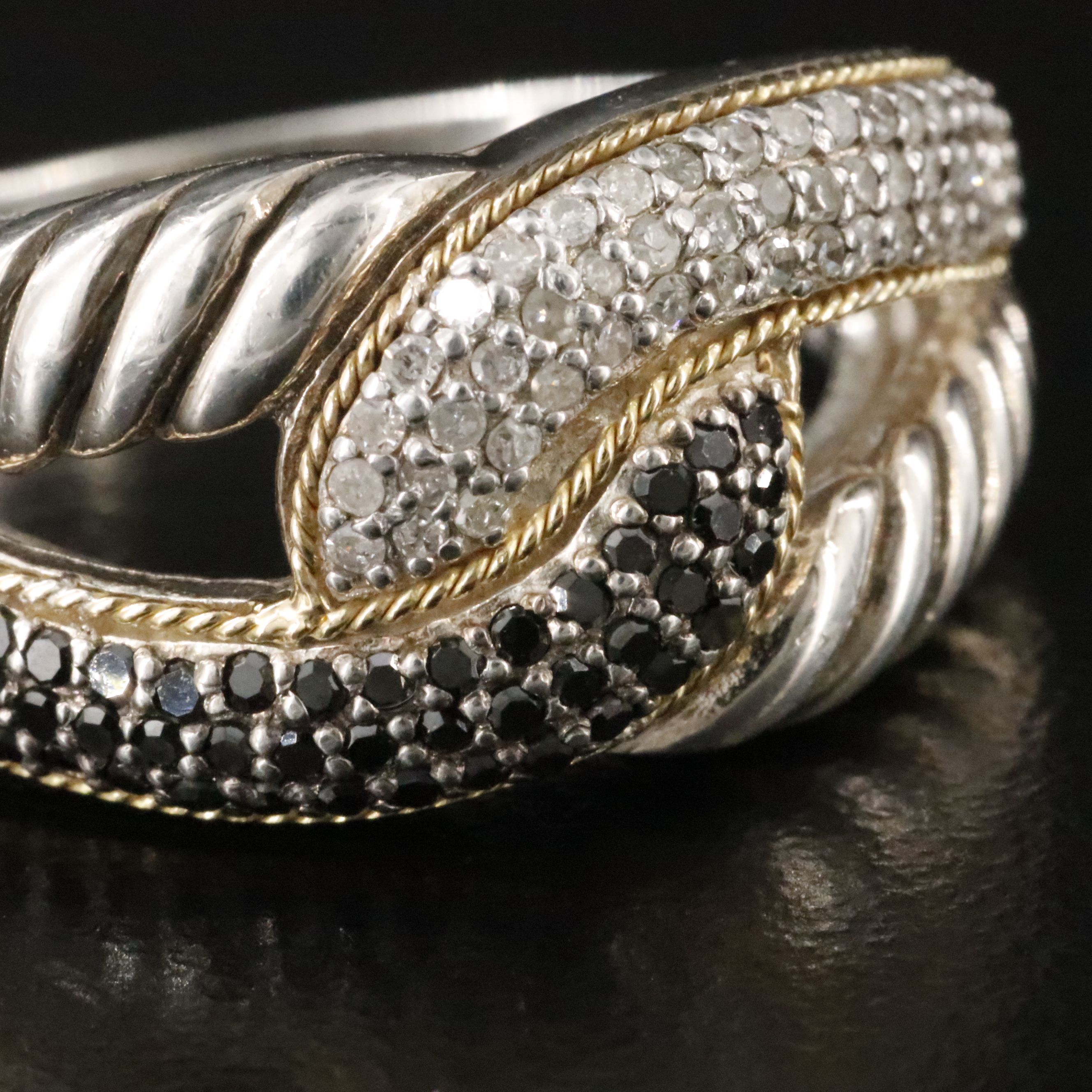 Sterling Diamond Ring with 18K Accent and Fancy Black Diamonds