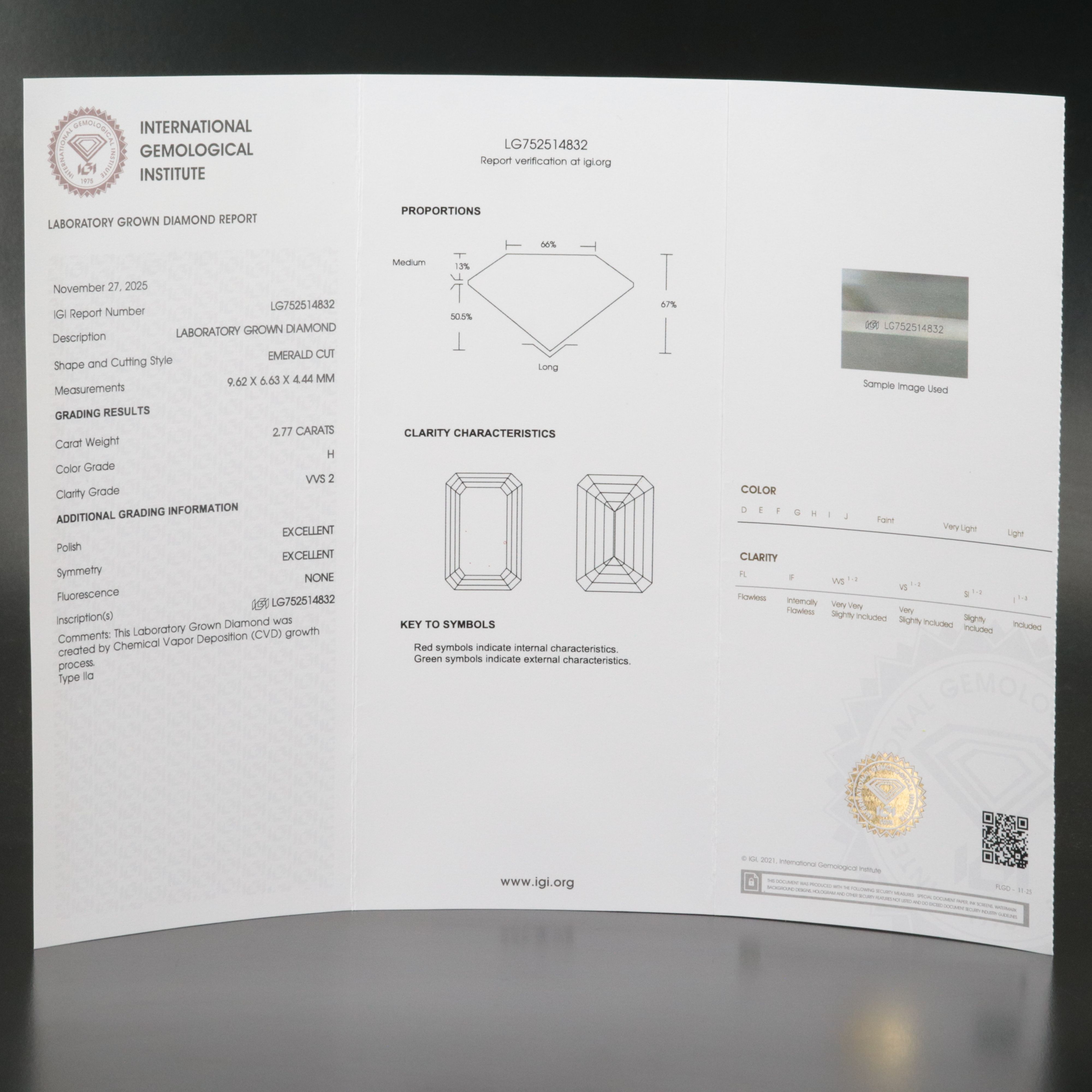 Loose 2.77 CT Lab Grown Diamond with IGI Report