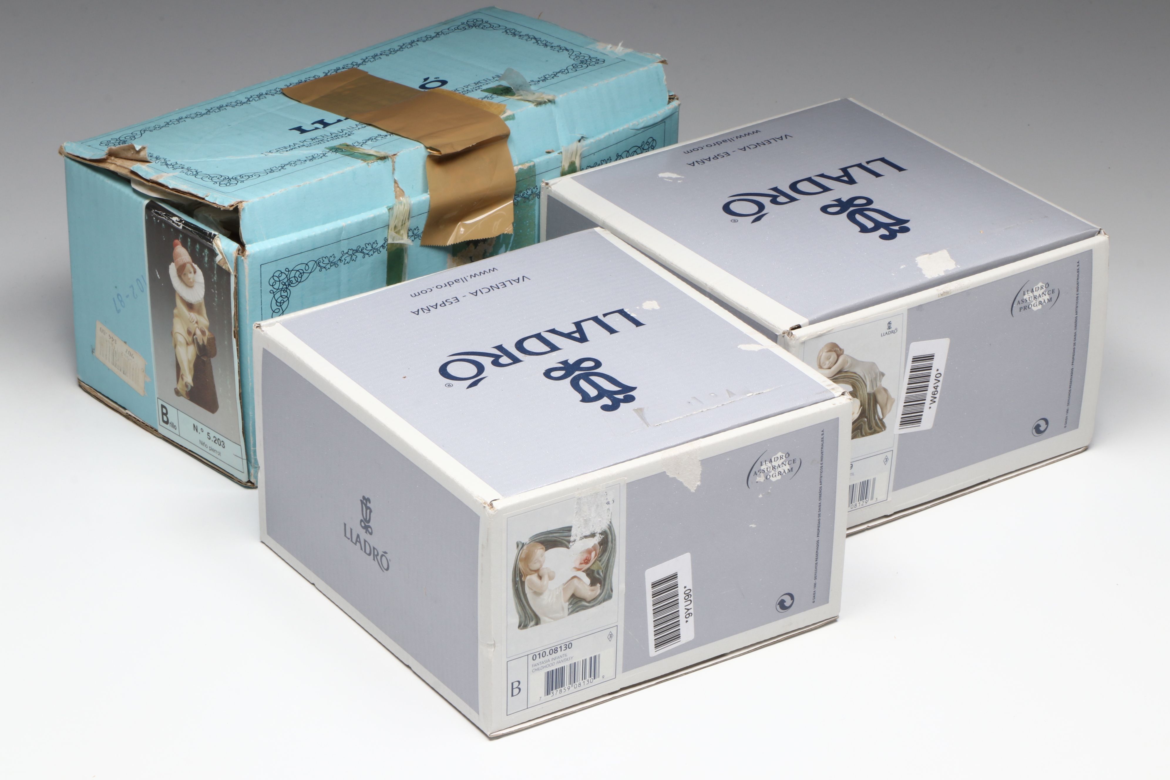 Lladró "Niño Pierrot," & Signed "Childhood Dream" & "Fantasy" Porcelain Figures