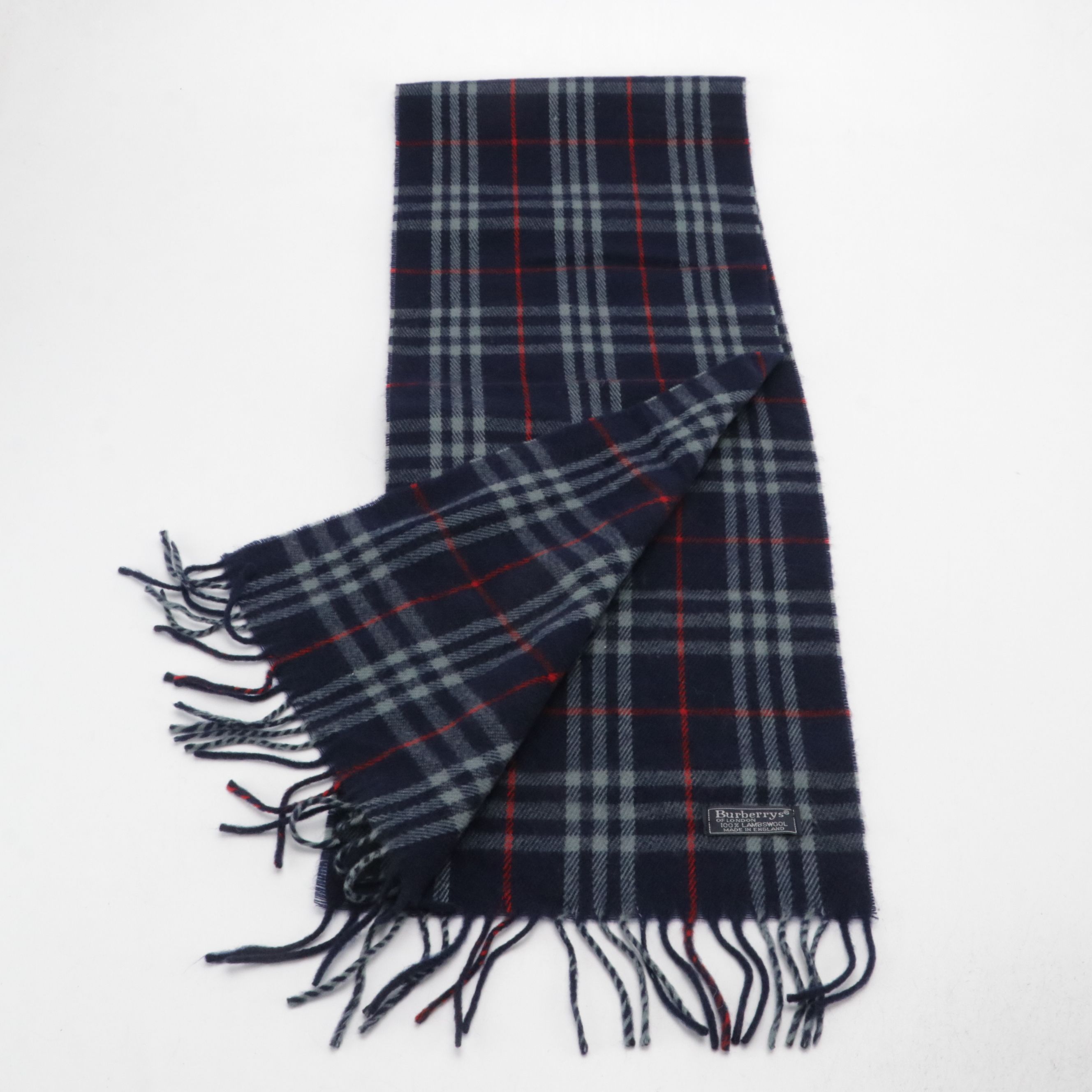 Burberrys of London Blue Nova Check Lambswool Fringe Scarf