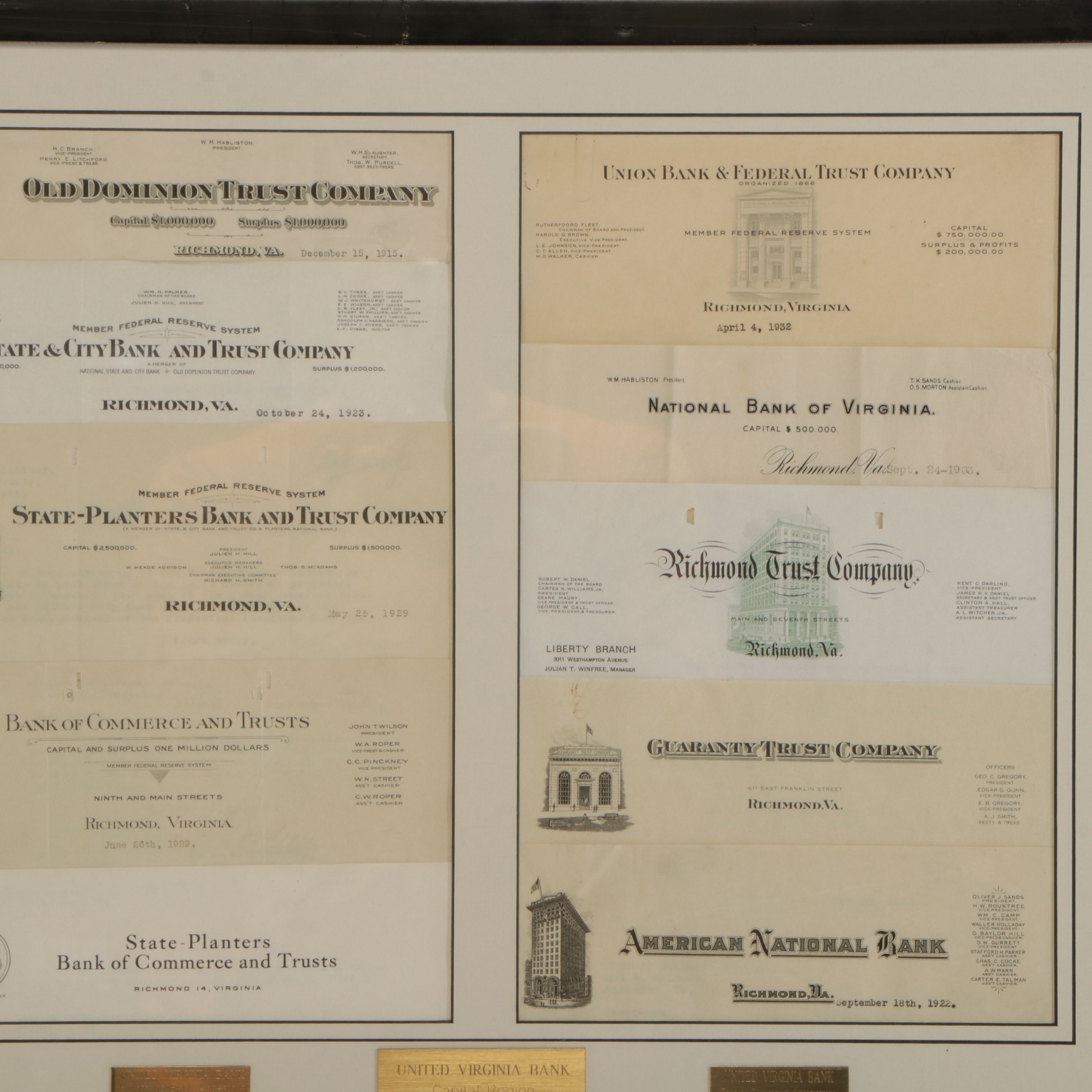Collection of Bank Documents from United Virginia Bank Predecessors, 20th C.