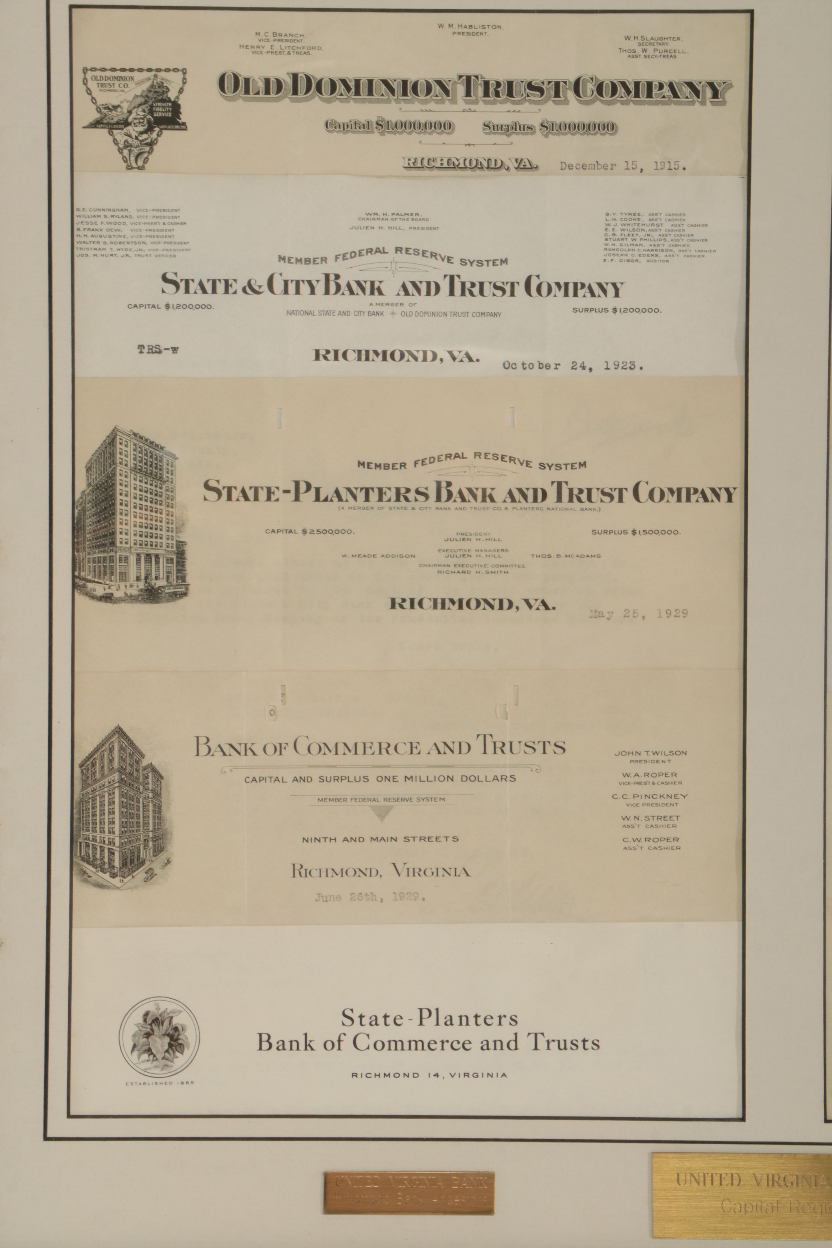 Collection of Bank Documents from United Virginia Bank Predecessors, 20th C.