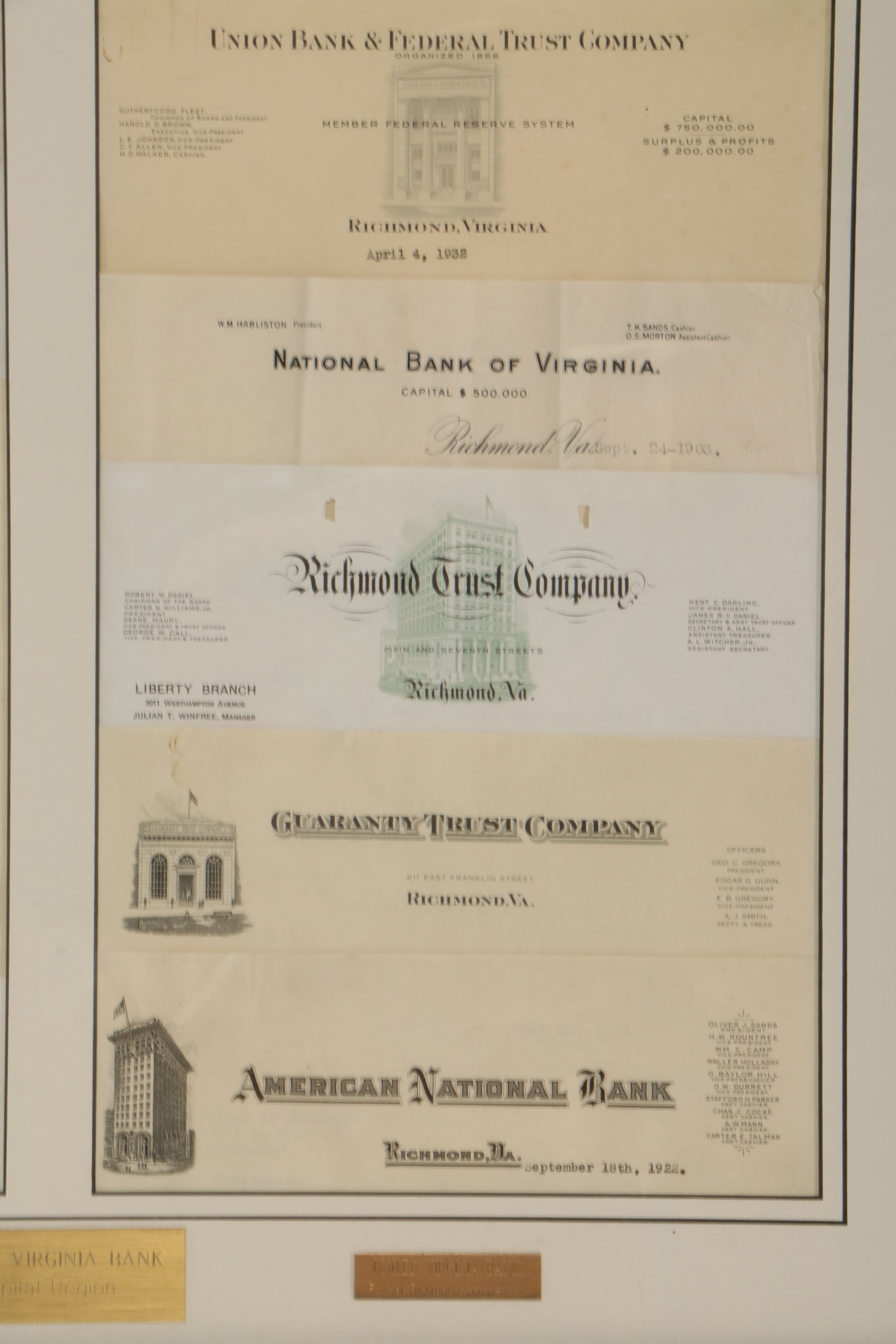Collection of Bank Documents from United Virginia Bank Predecessors, 20th C.