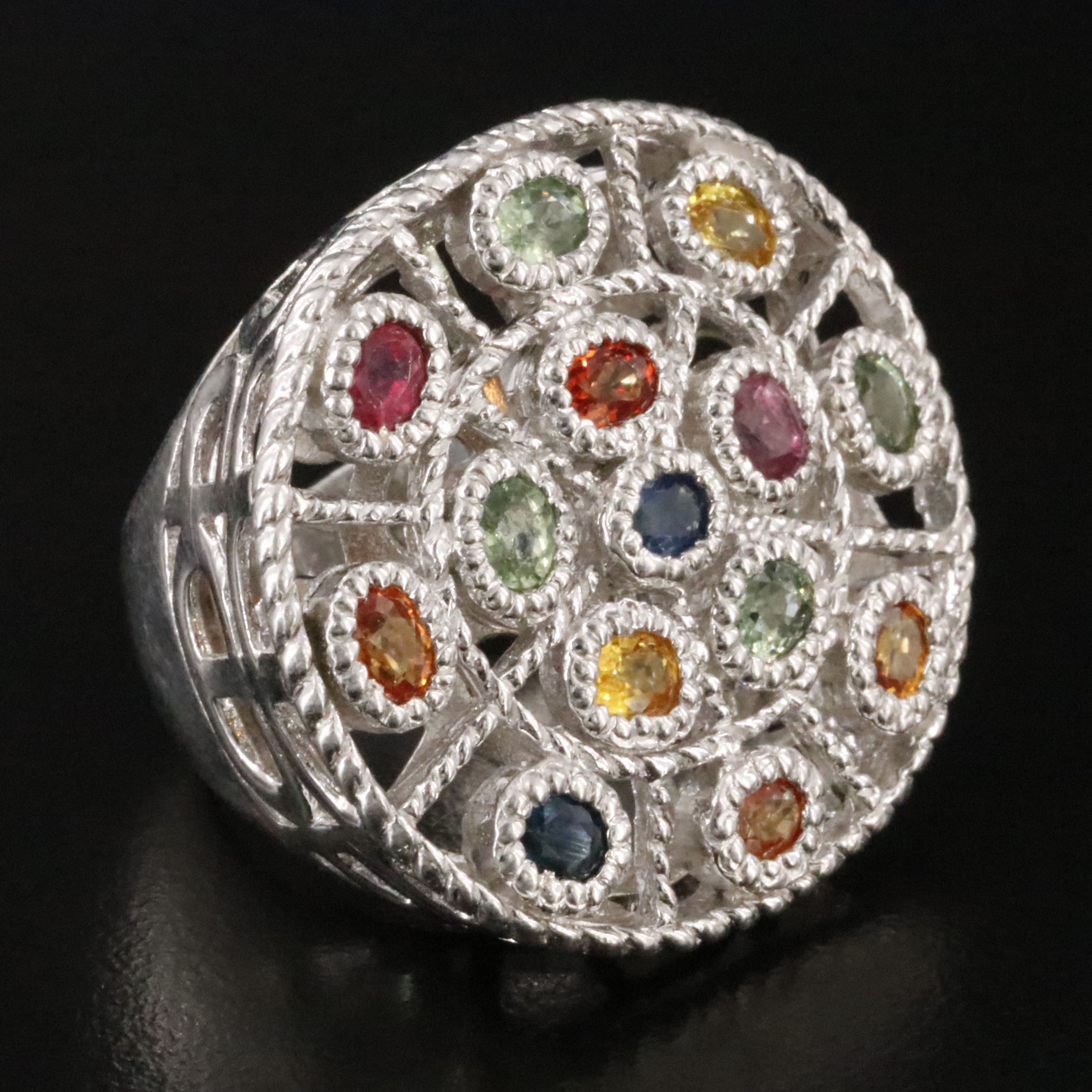 Sterling Multi Color Sapphire Ring
