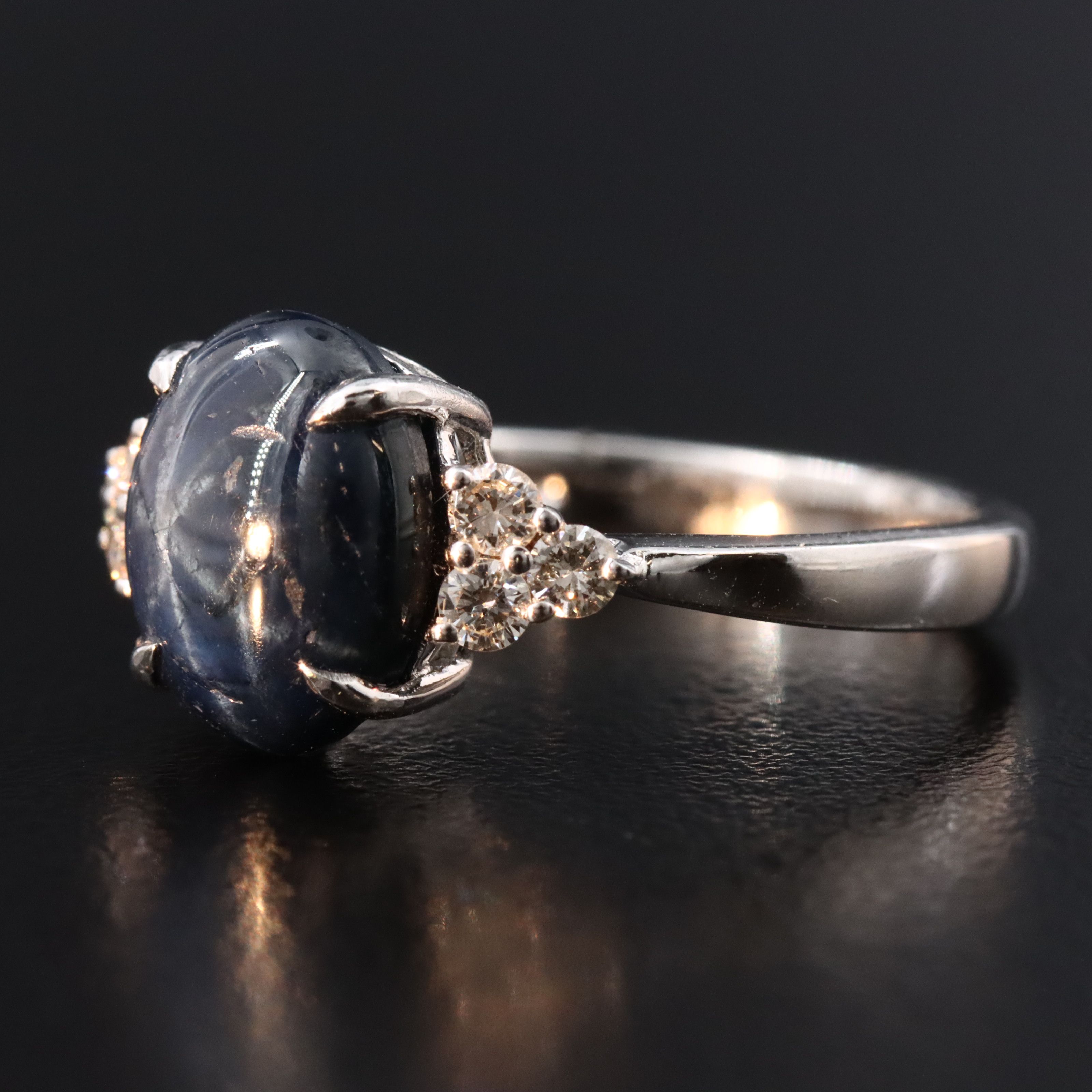 Oscar Friedman Sterling Star Sapphire and Diamond Ring