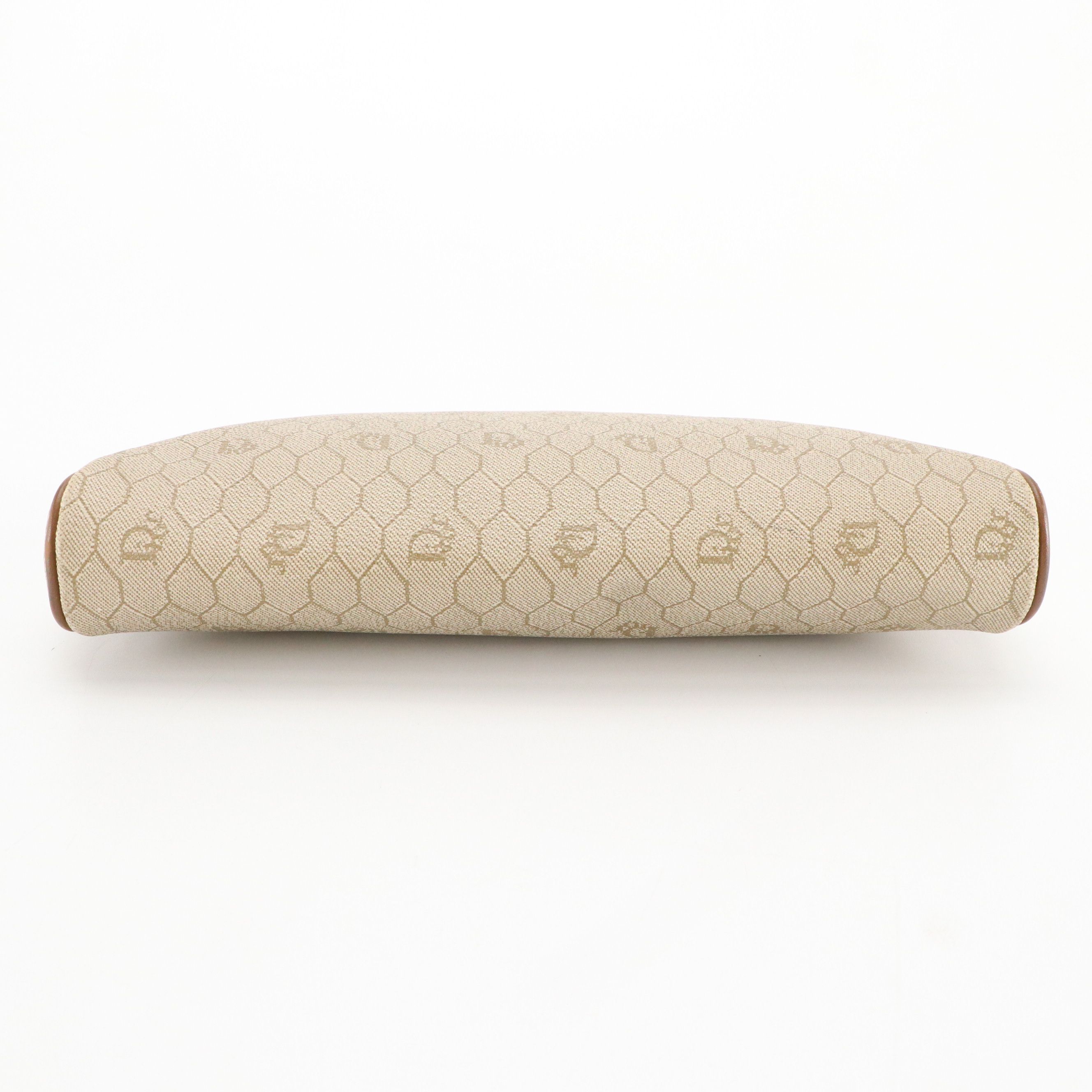 Christian Dior Zip Pouch in Beige Honeycomb Canvas and Brown Leather