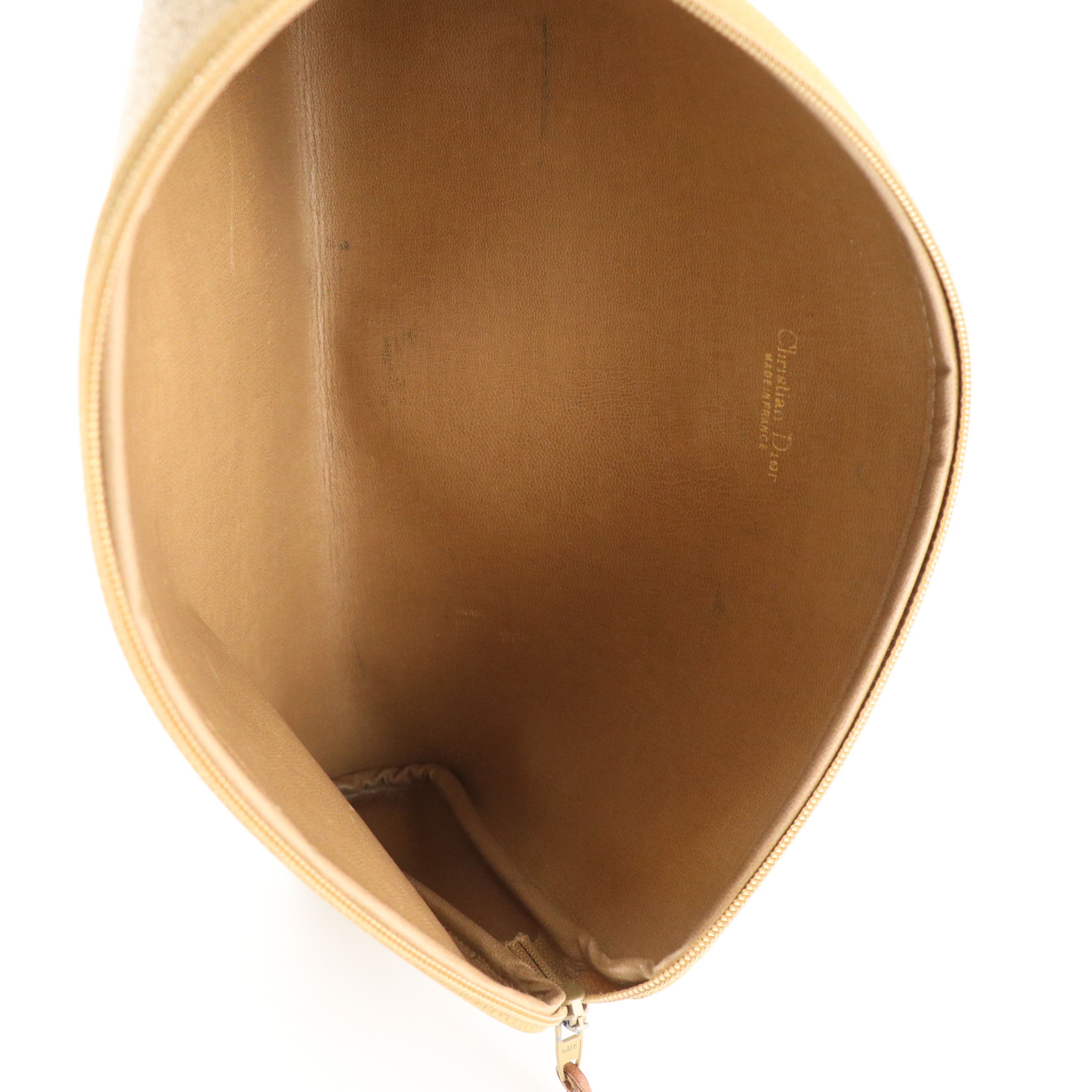 Christian Dior Zip Pouch in Beige Honeycomb Canvas and Brown Leather