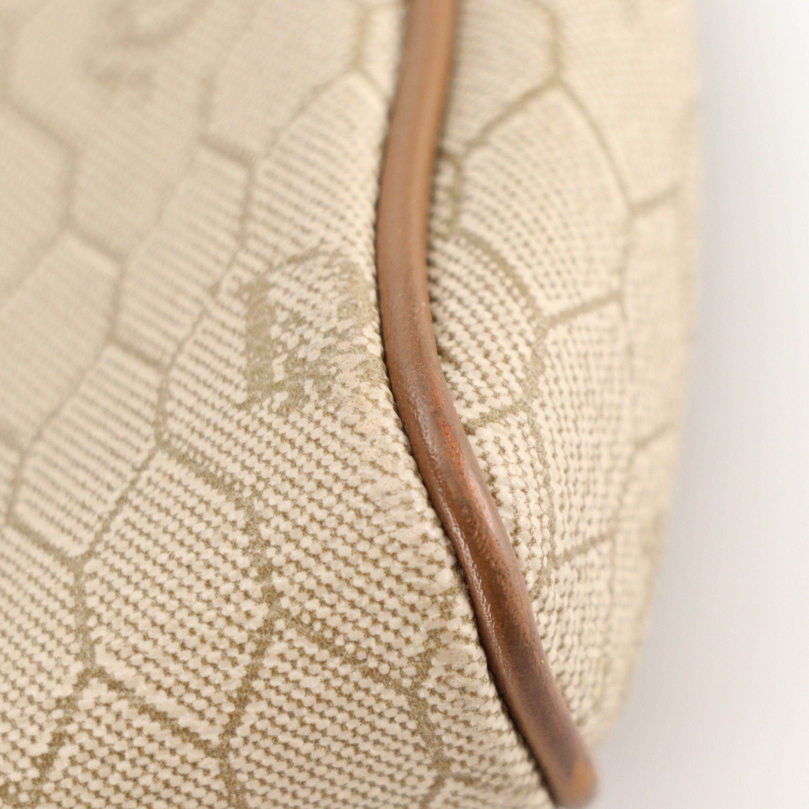 Christian Dior Zip Pouch in Beige Honeycomb Canvas and Brown Leather
