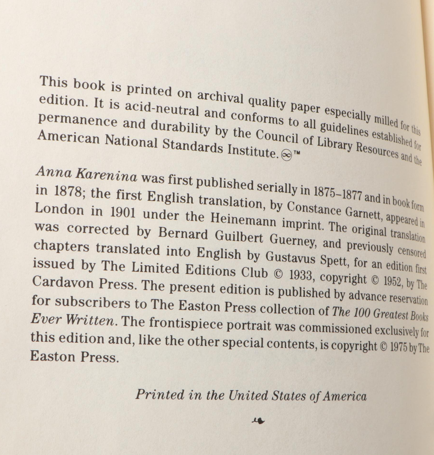 Easton Press "Anna Karenina" by Leo Tolstoy and More Literary Classics