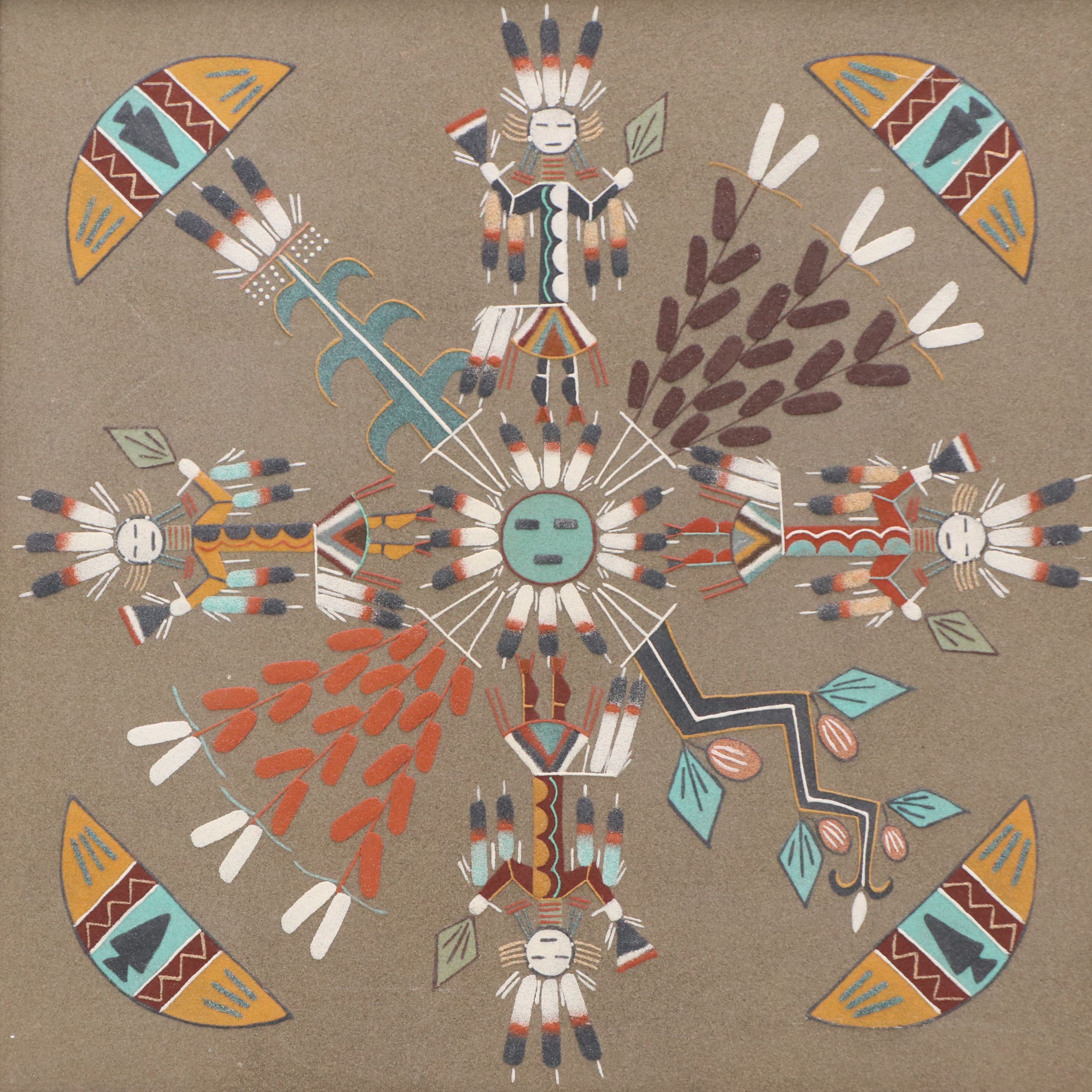 Navajo Sand Painting "Four Houses of the Sun" Framed Art