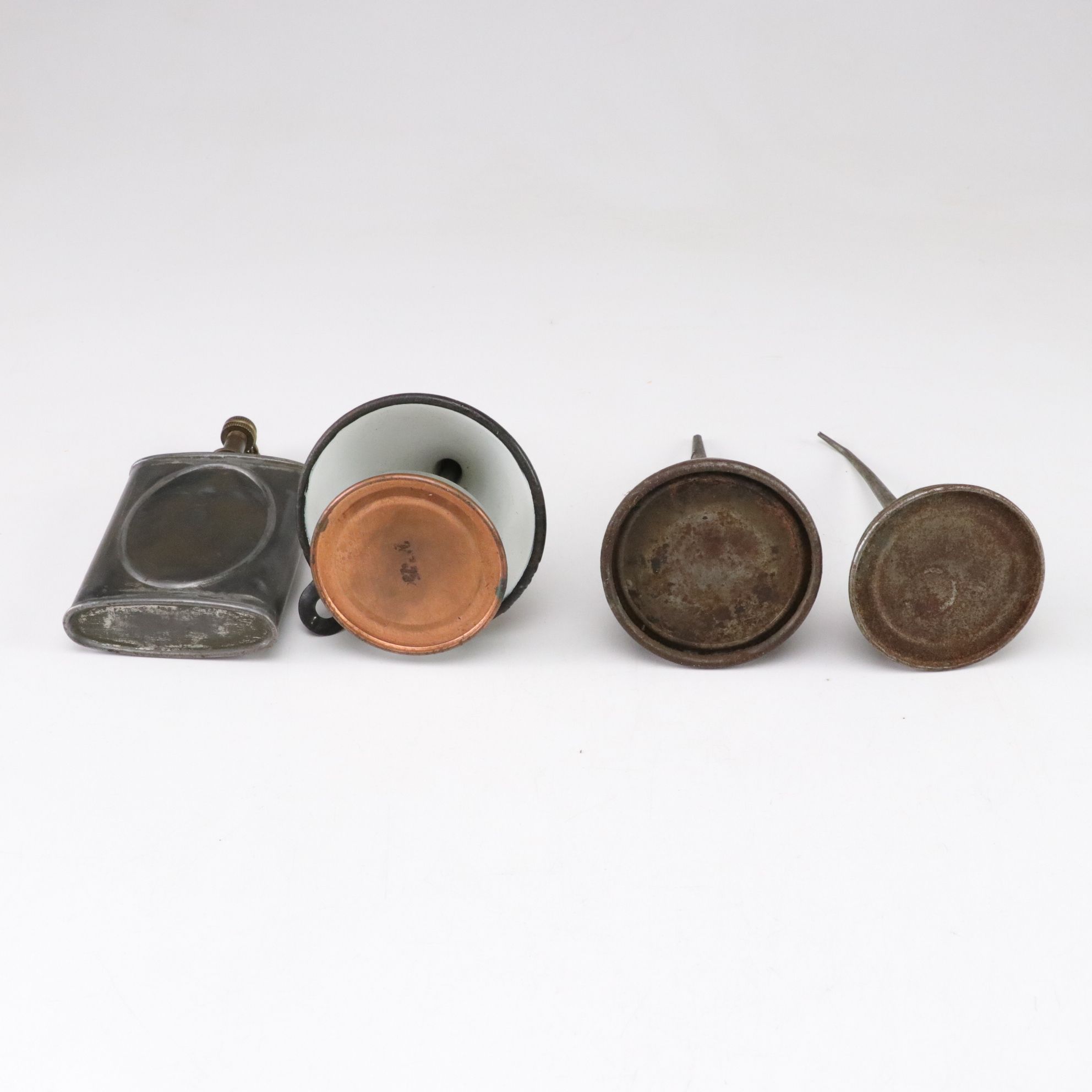 WWII Era Gun Oil Can with Other Oil Cans and Grinding Wheel, Mid-20th Century