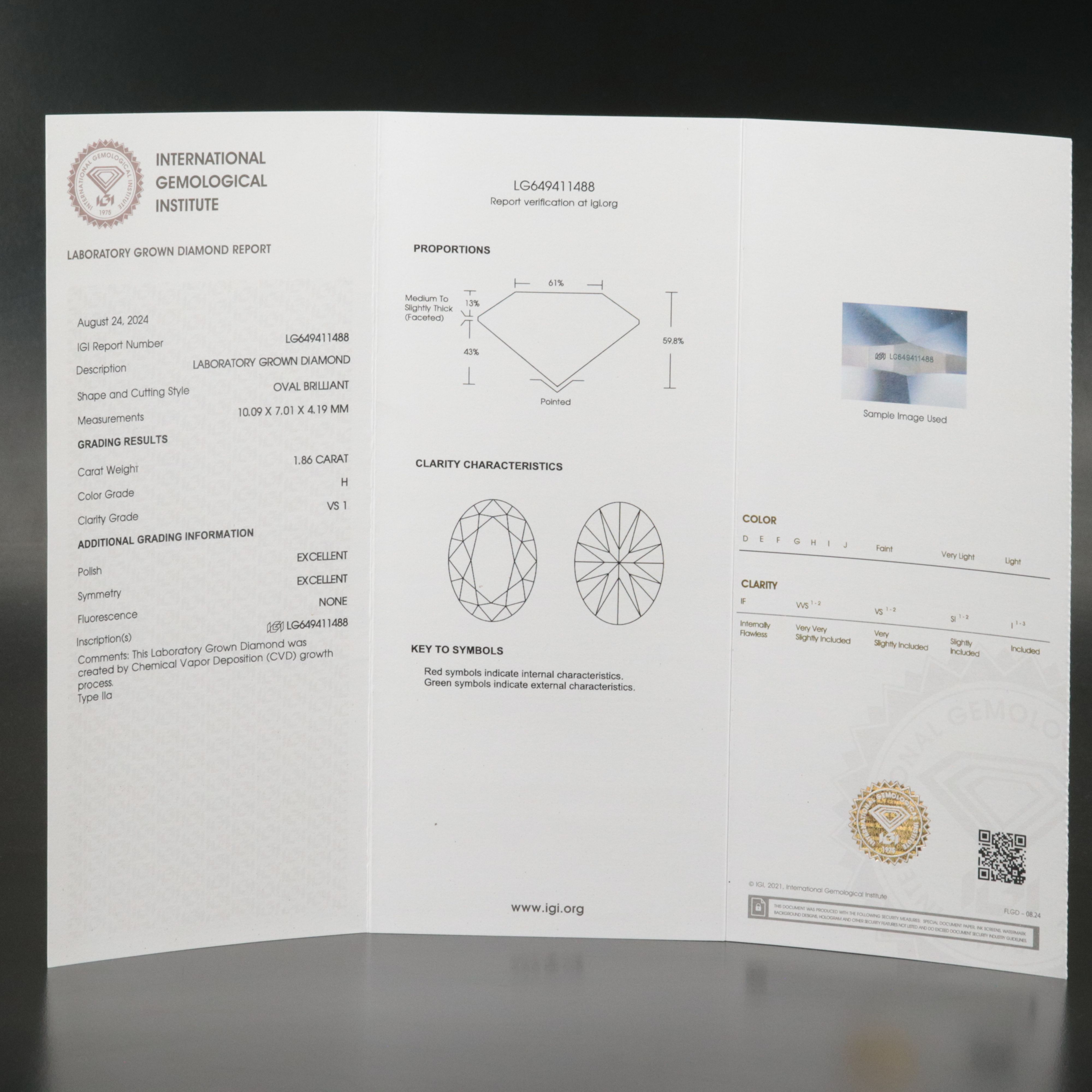 Loose 1.86 CT Lab Grown Diamond with IGI Report