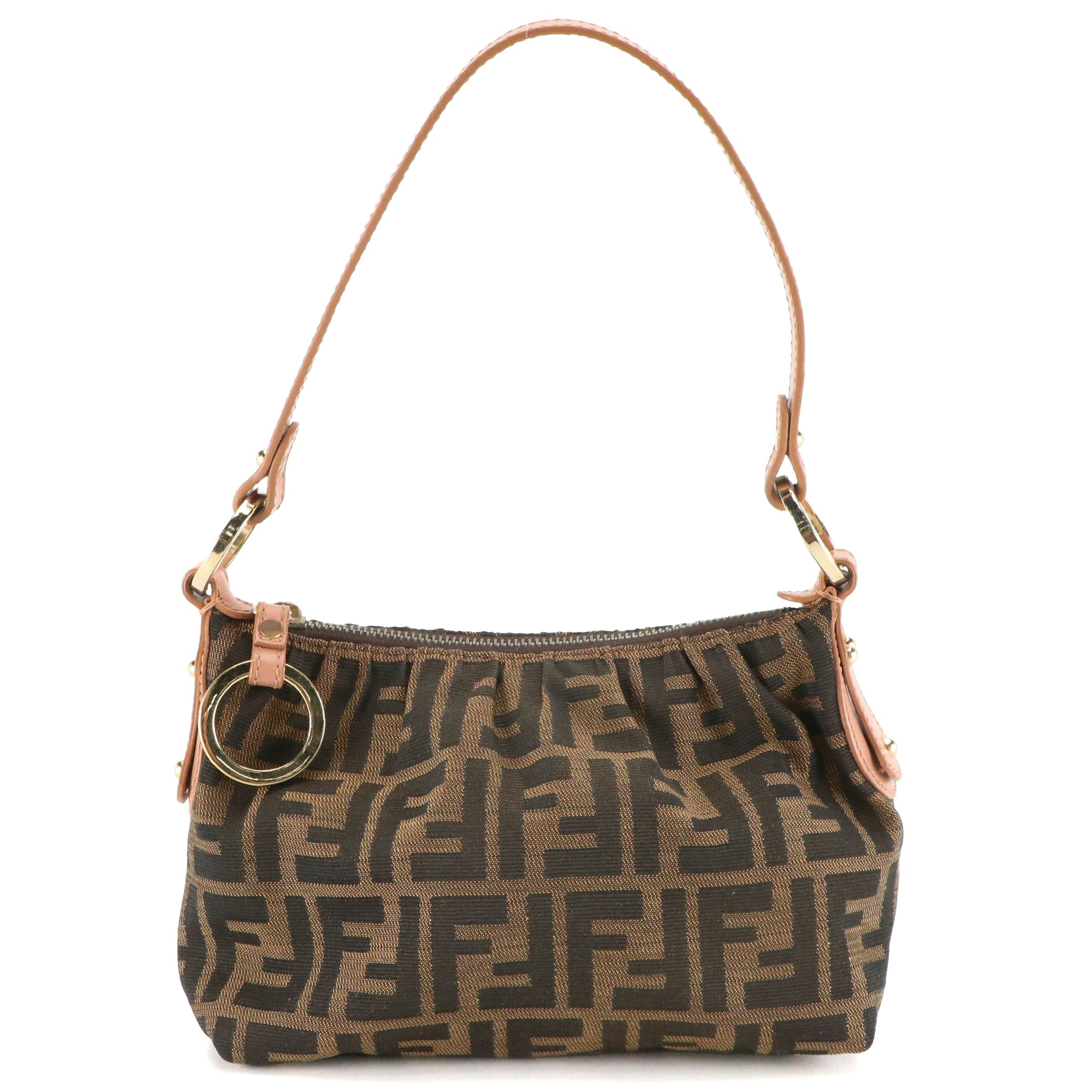 Fendi Small Shoulder Bag in Zucca Canvas and Leather