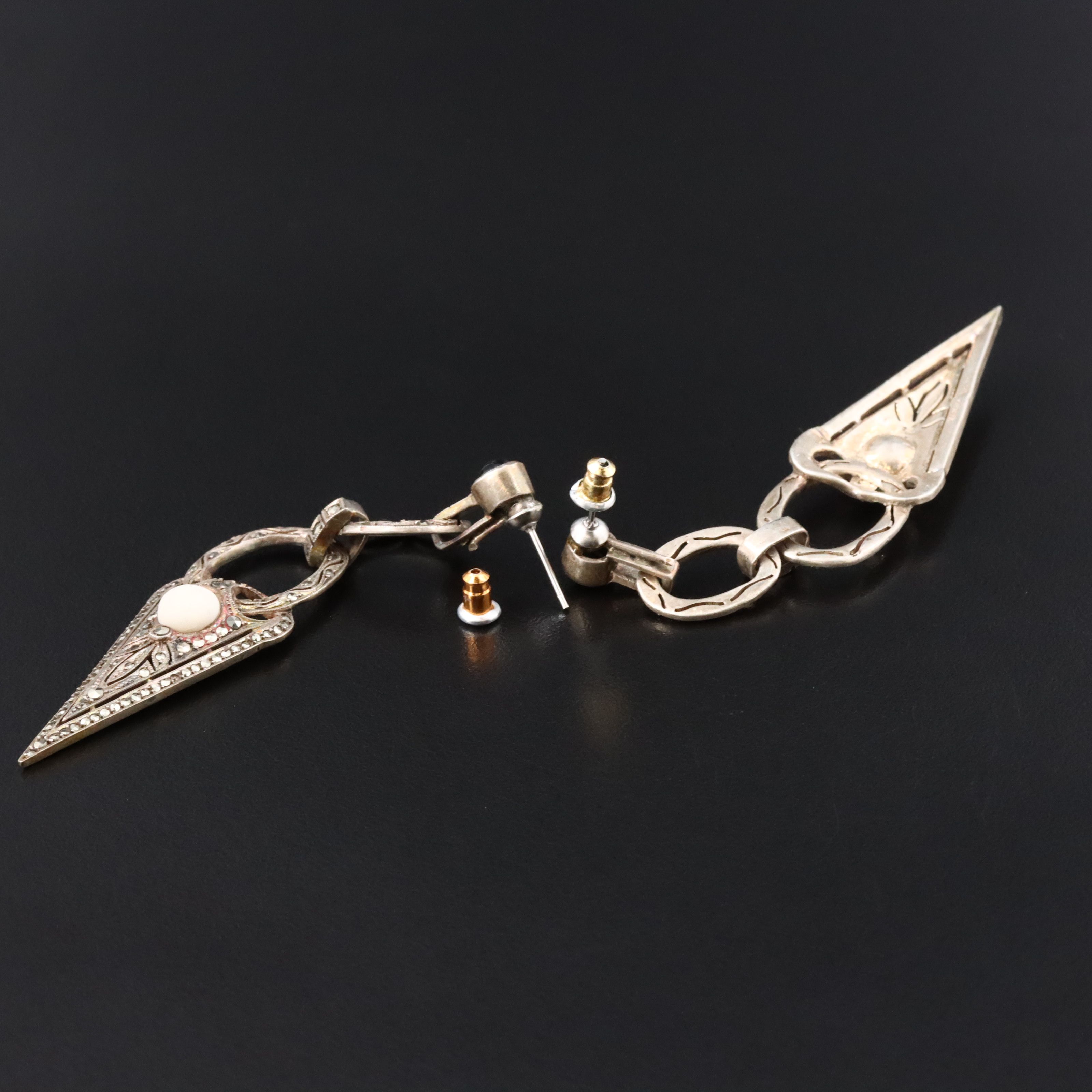 Vintage Sterling Earrings with Marcasite, Black Onyx and Howlite