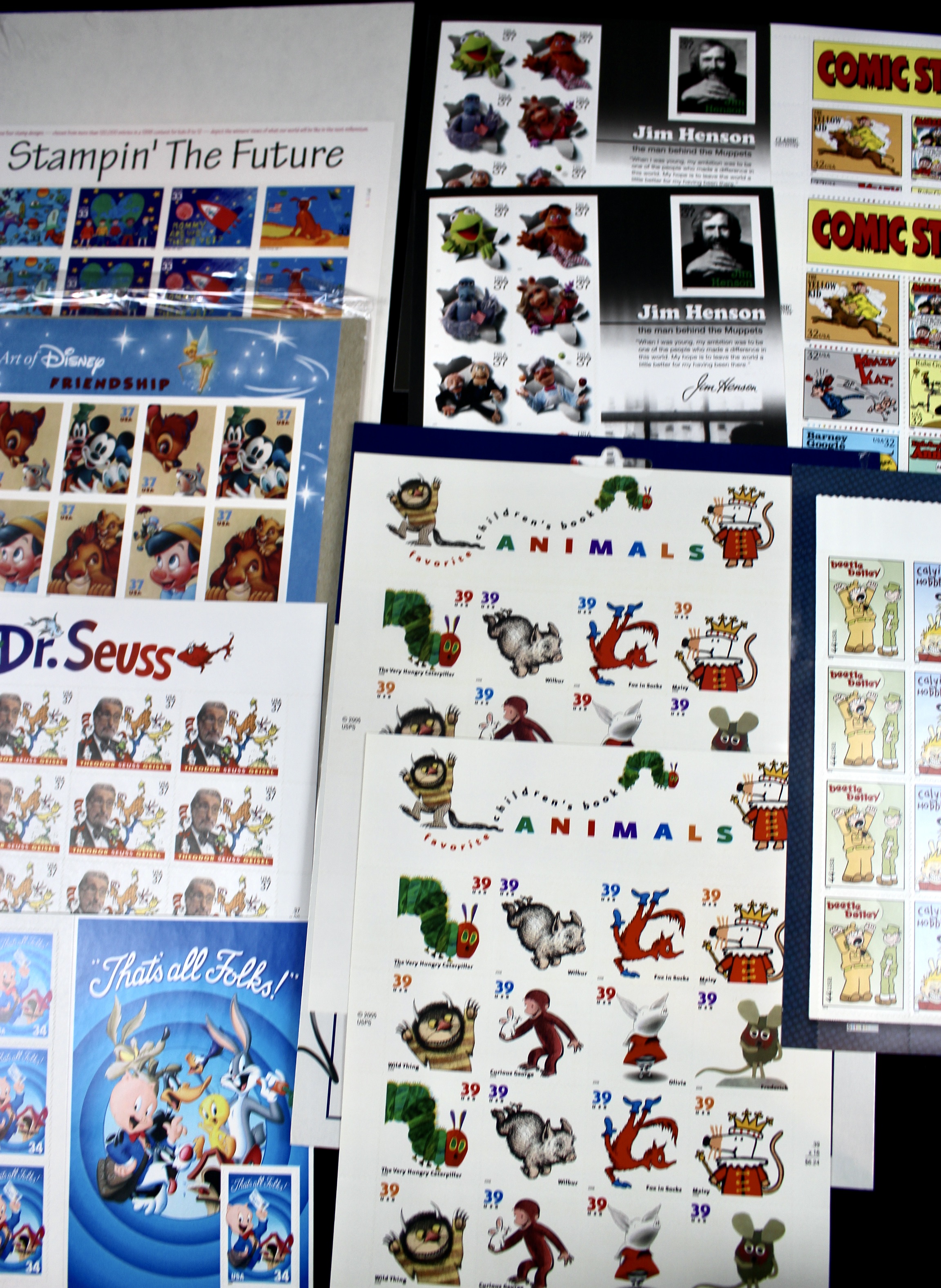 Miniature U.S. Postage Stamp Sheet Collection, Including Comics, Superheroes