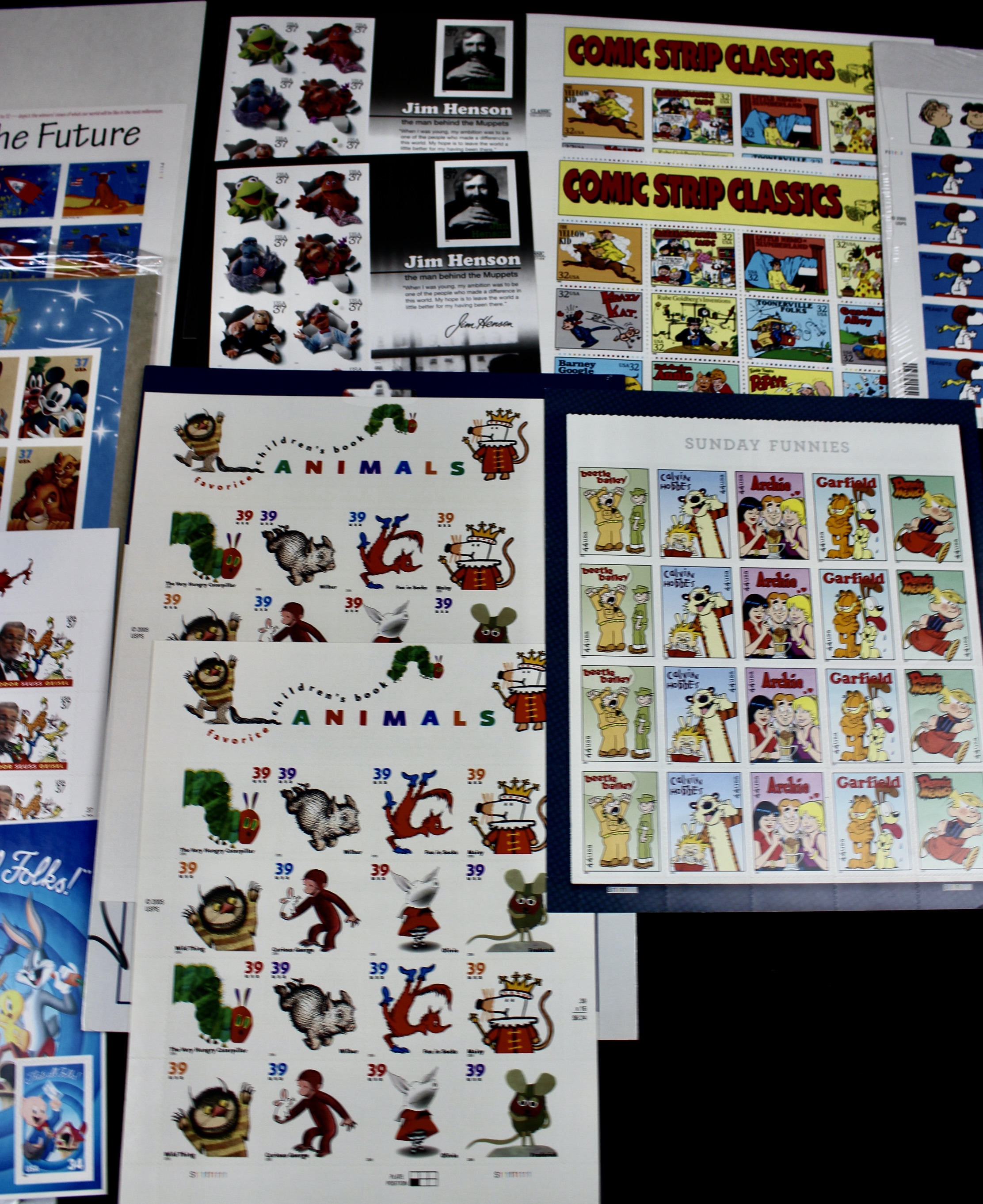 Miniature U.S. Postage Stamp Sheet Collection, Including Comics, Superheroes