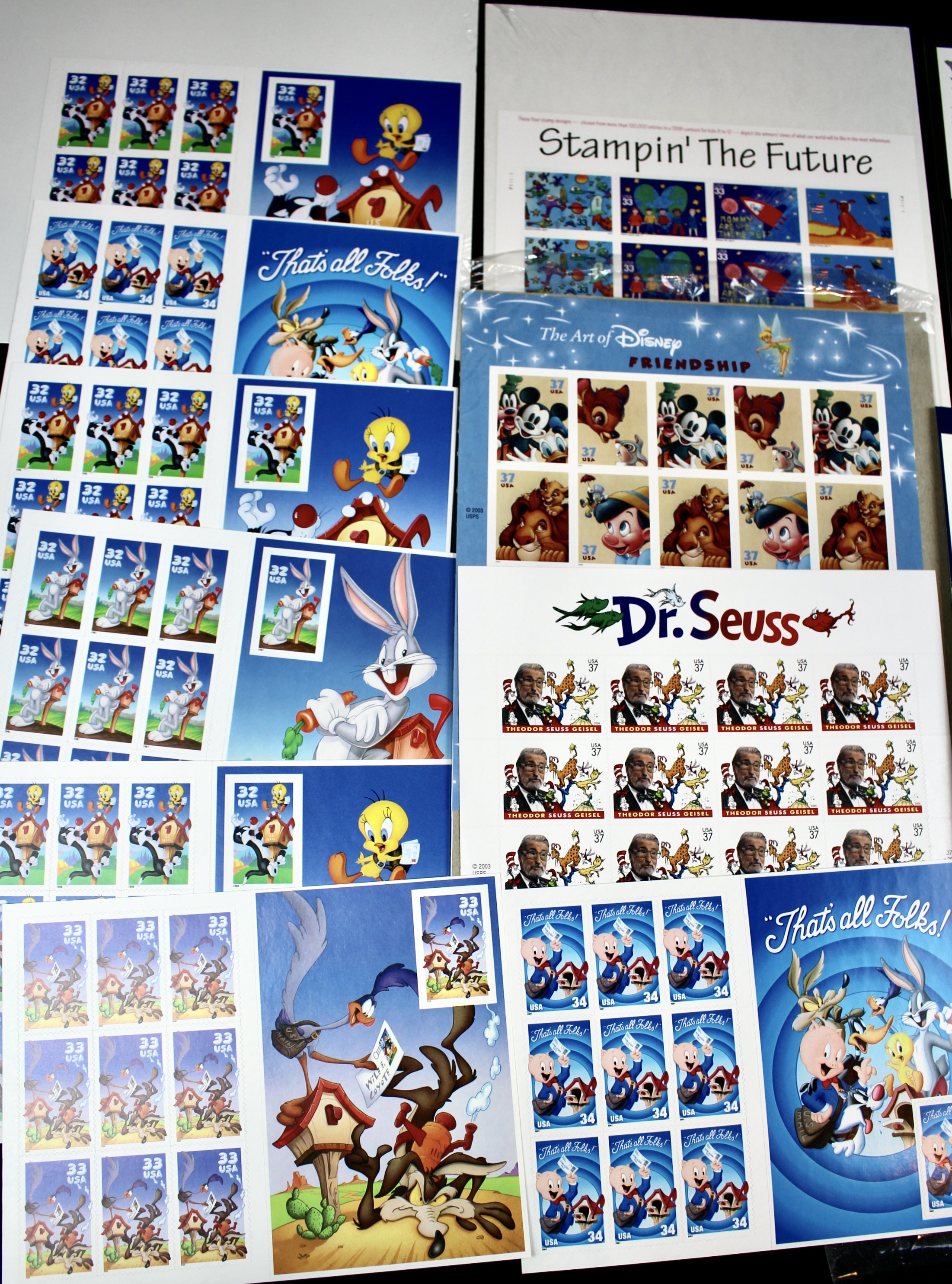 Miniature U.S. Postage Stamp Sheet Collection, Including Comics, Superheroes