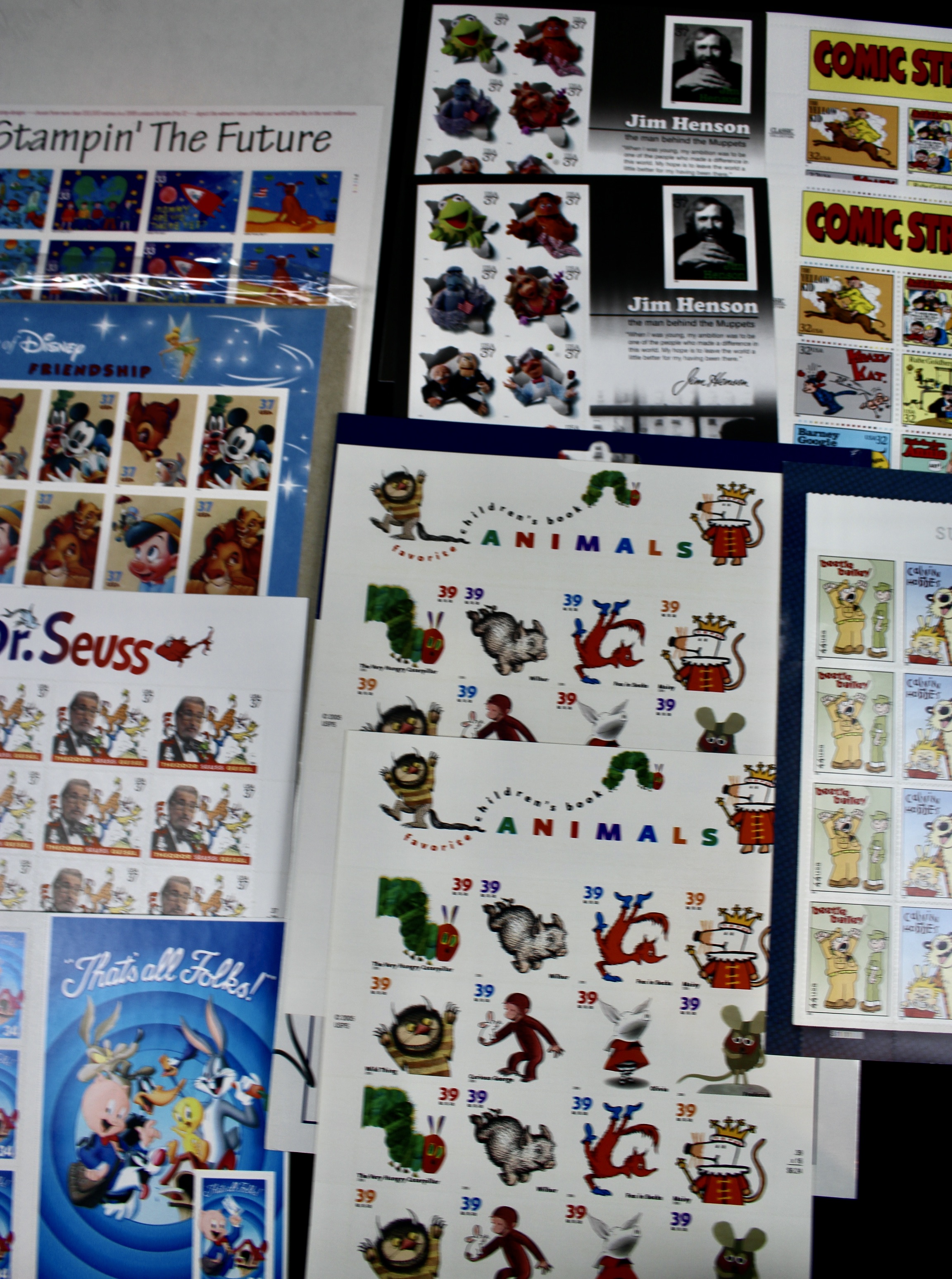 Miniature U.S. Postage Stamp Sheet Collection, Including Comics, Superheroes