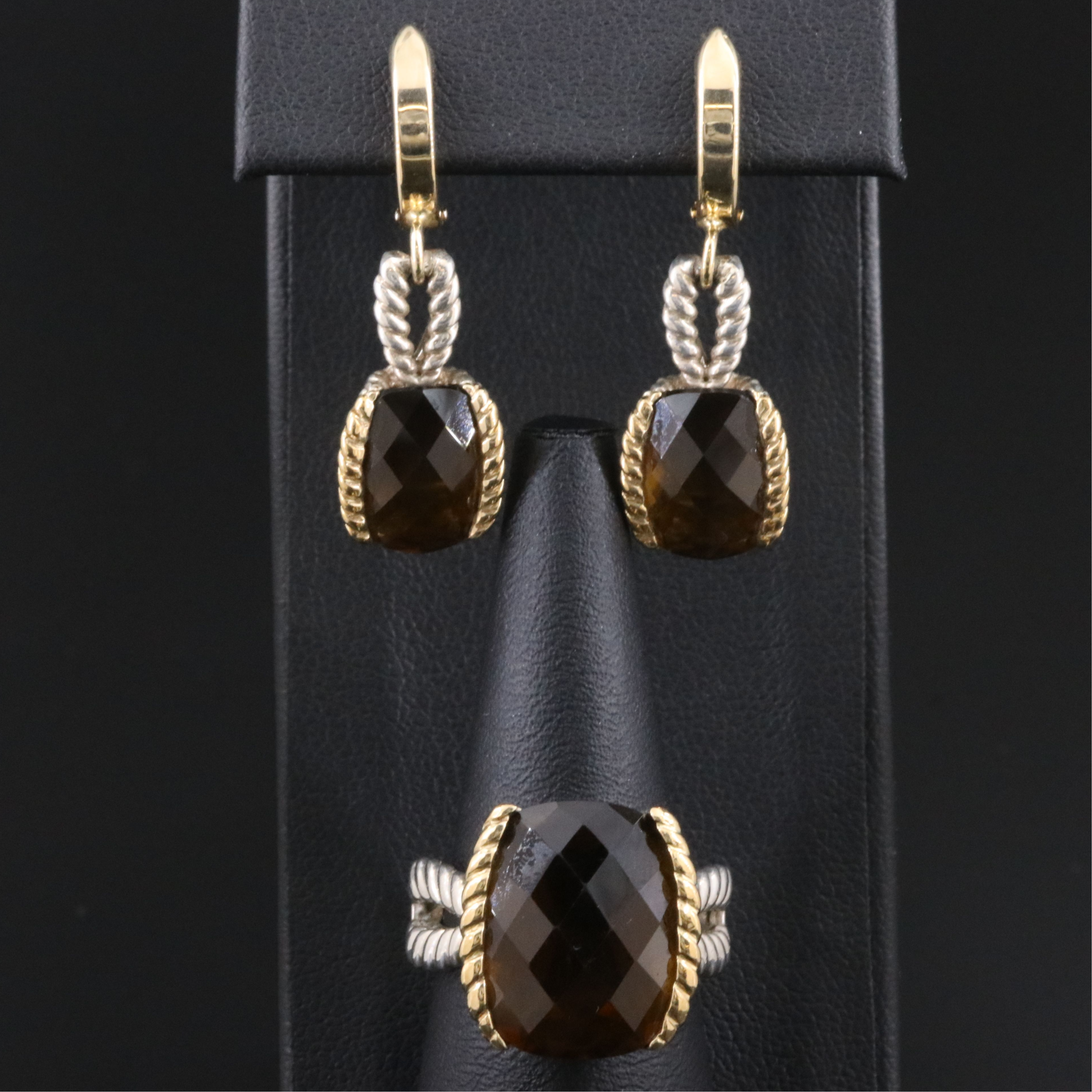 Sterling and 14K Smoky Quartz Earring and Ring Set