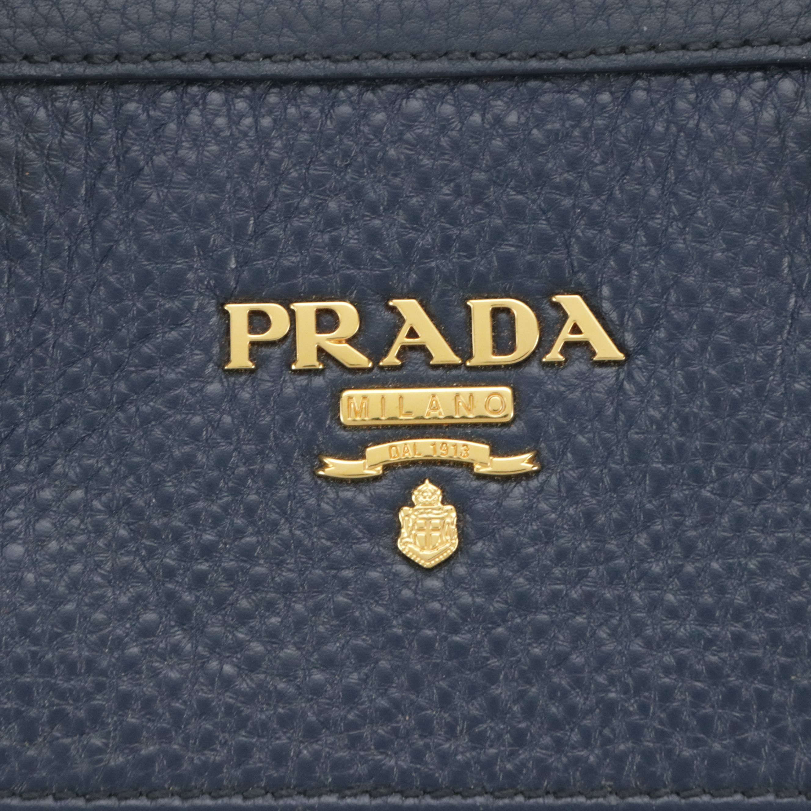 Prada Front Zip Top Handle Two-Way Bag in Dark Blue Vitello Daino Leather