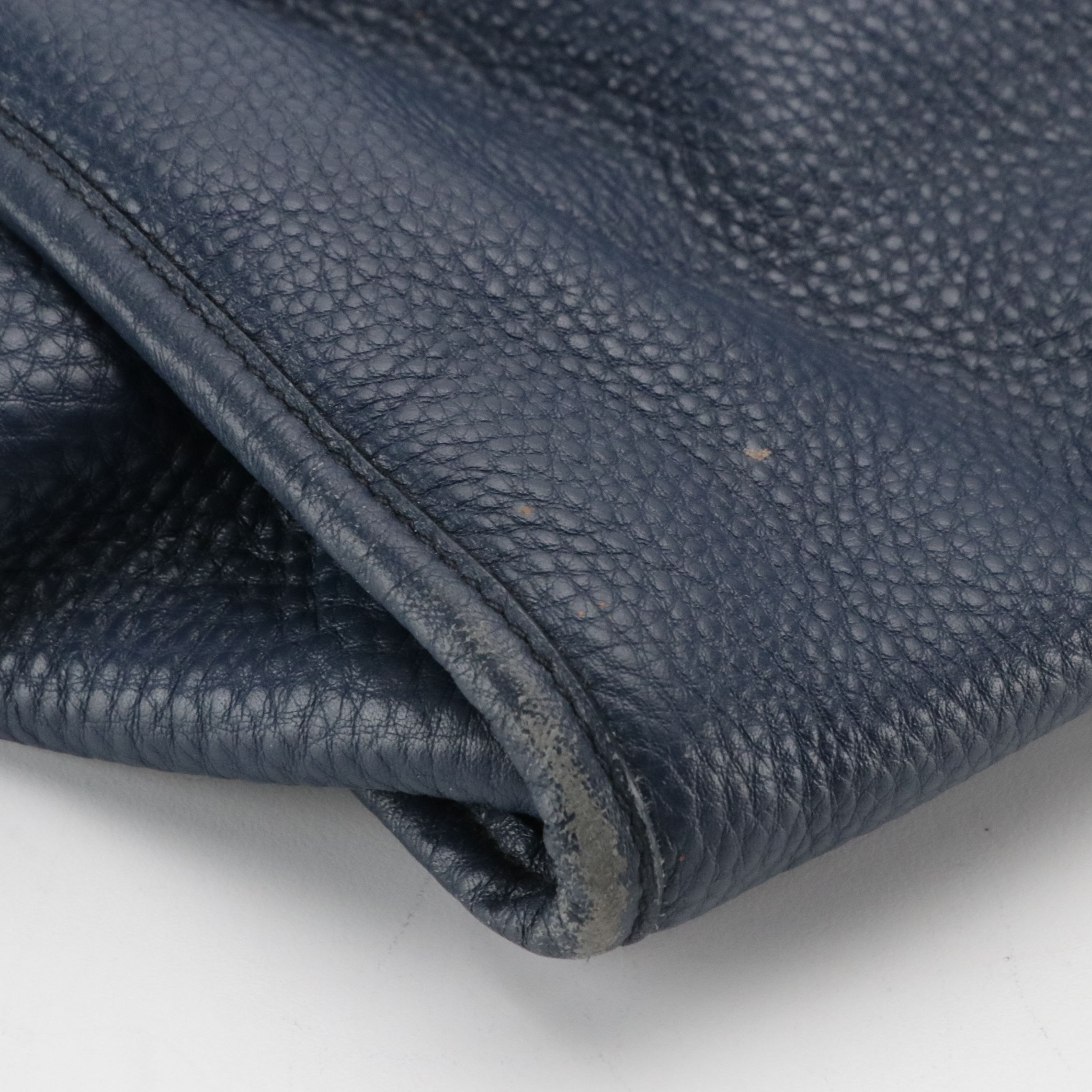 Prada Front Zip Top Handle Two-Way Bag in Dark Blue Vitello Daino Leather