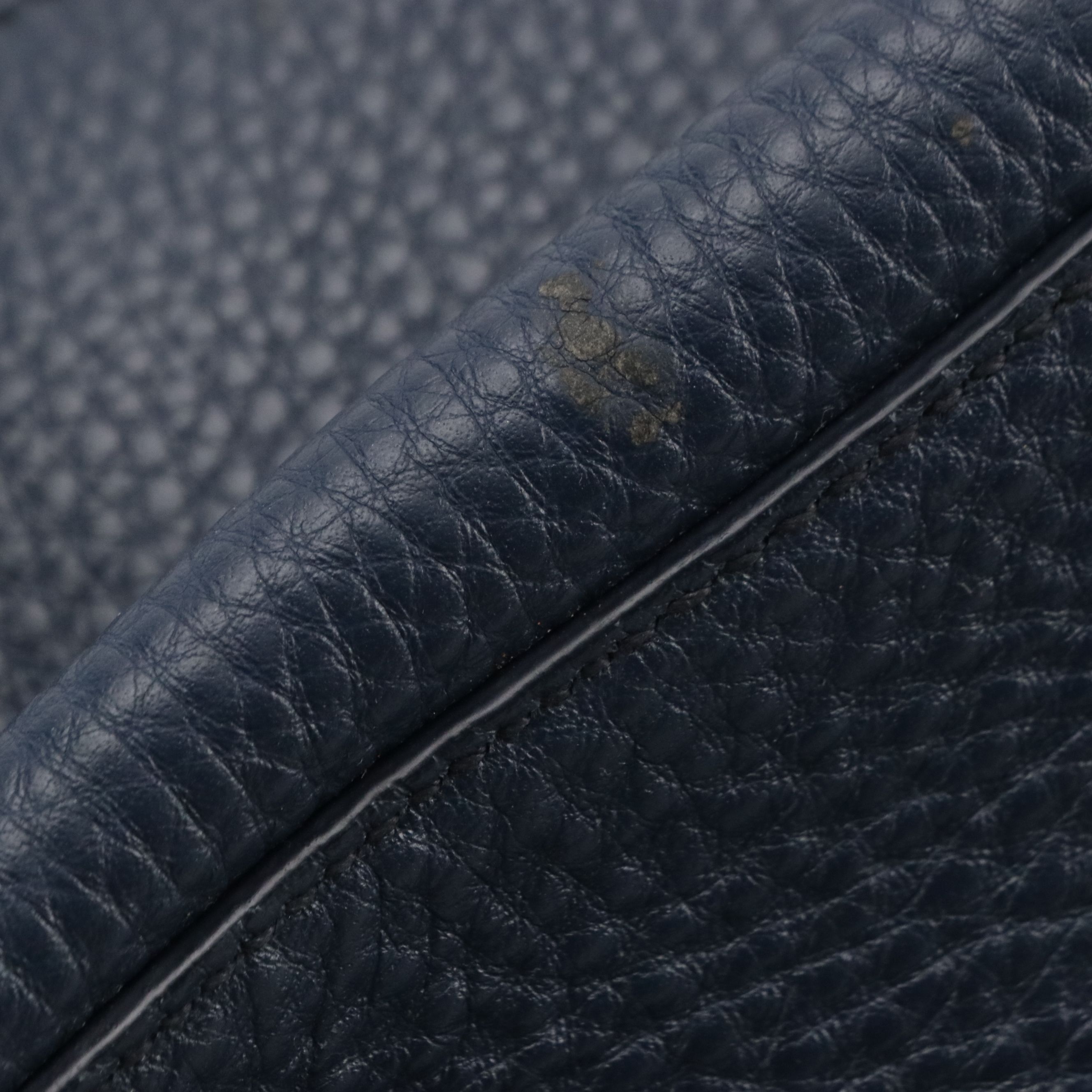 Prada Front Zip Top Handle Two-Way Bag in Dark Blue Vitello Daino Leather