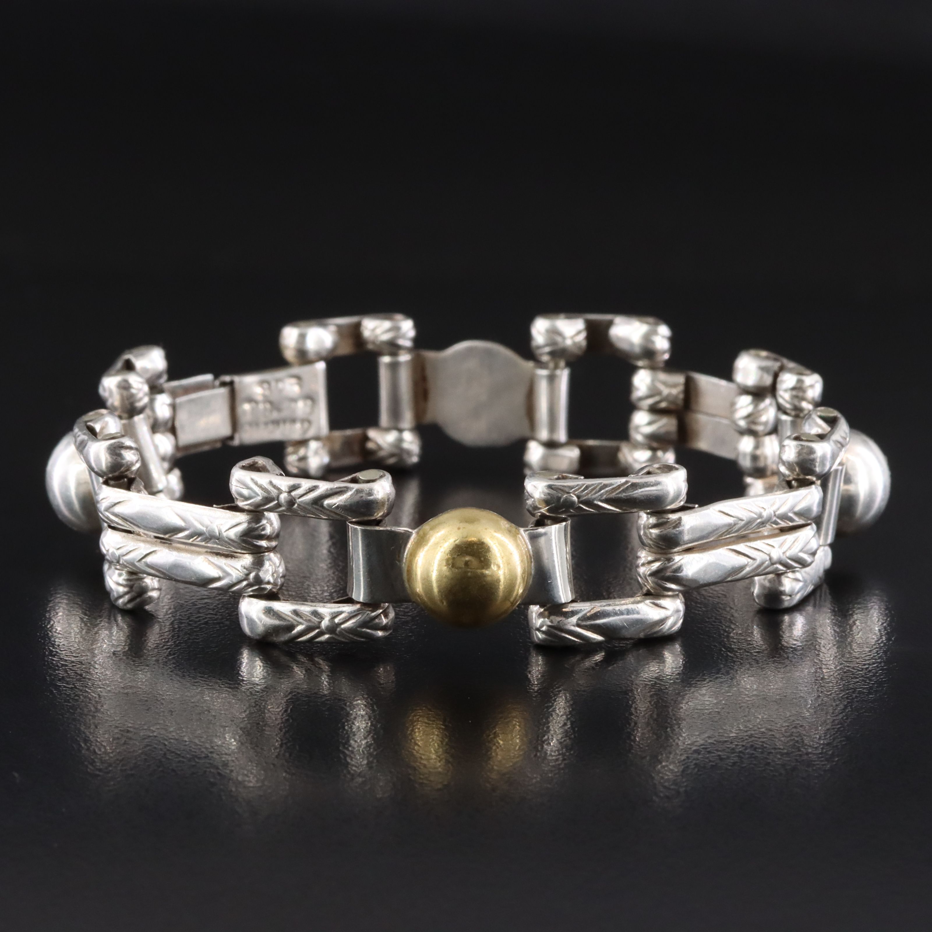 Mexican Sterling Link Bracelet with Brass Accents