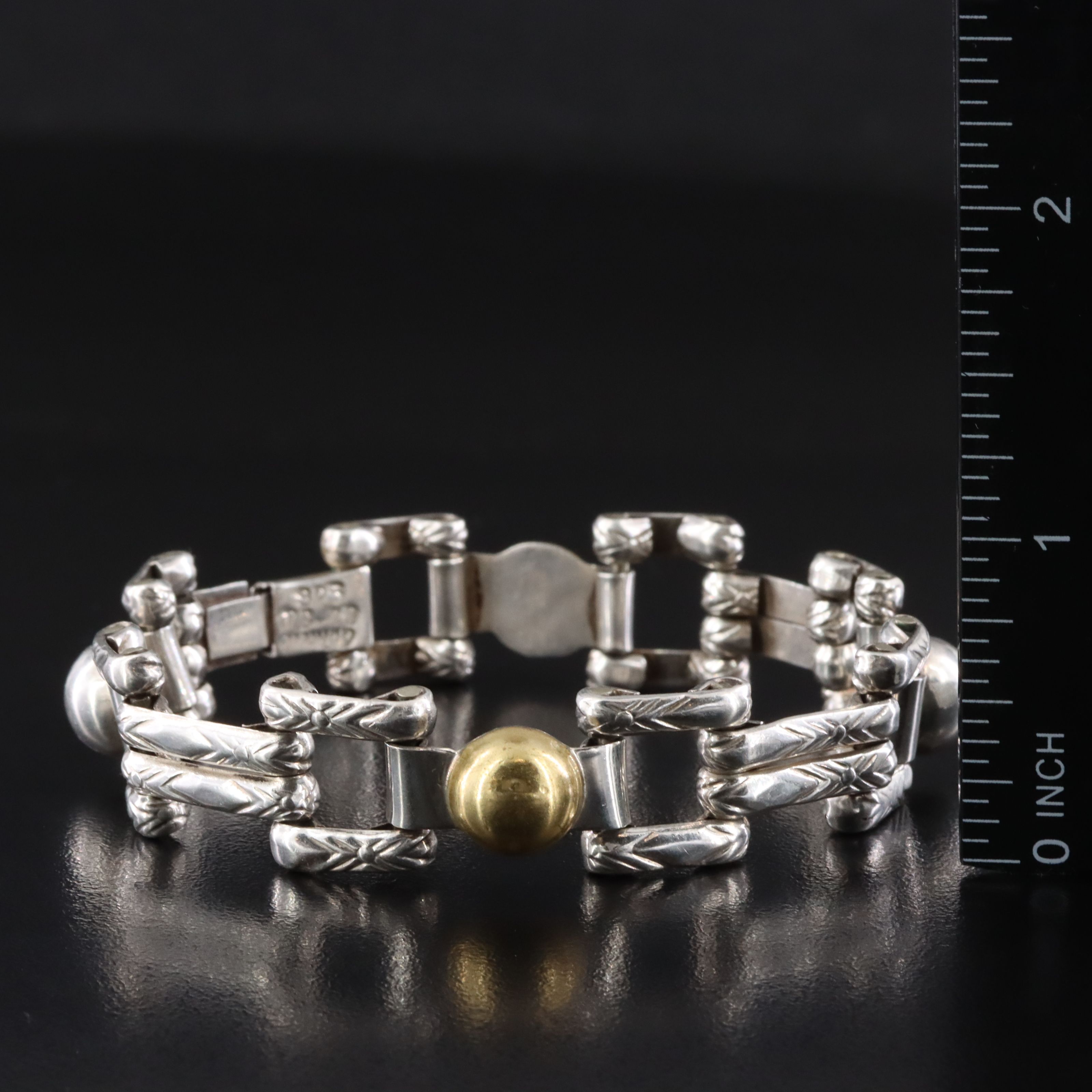 Mexican Sterling Link Bracelet with Brass Accents