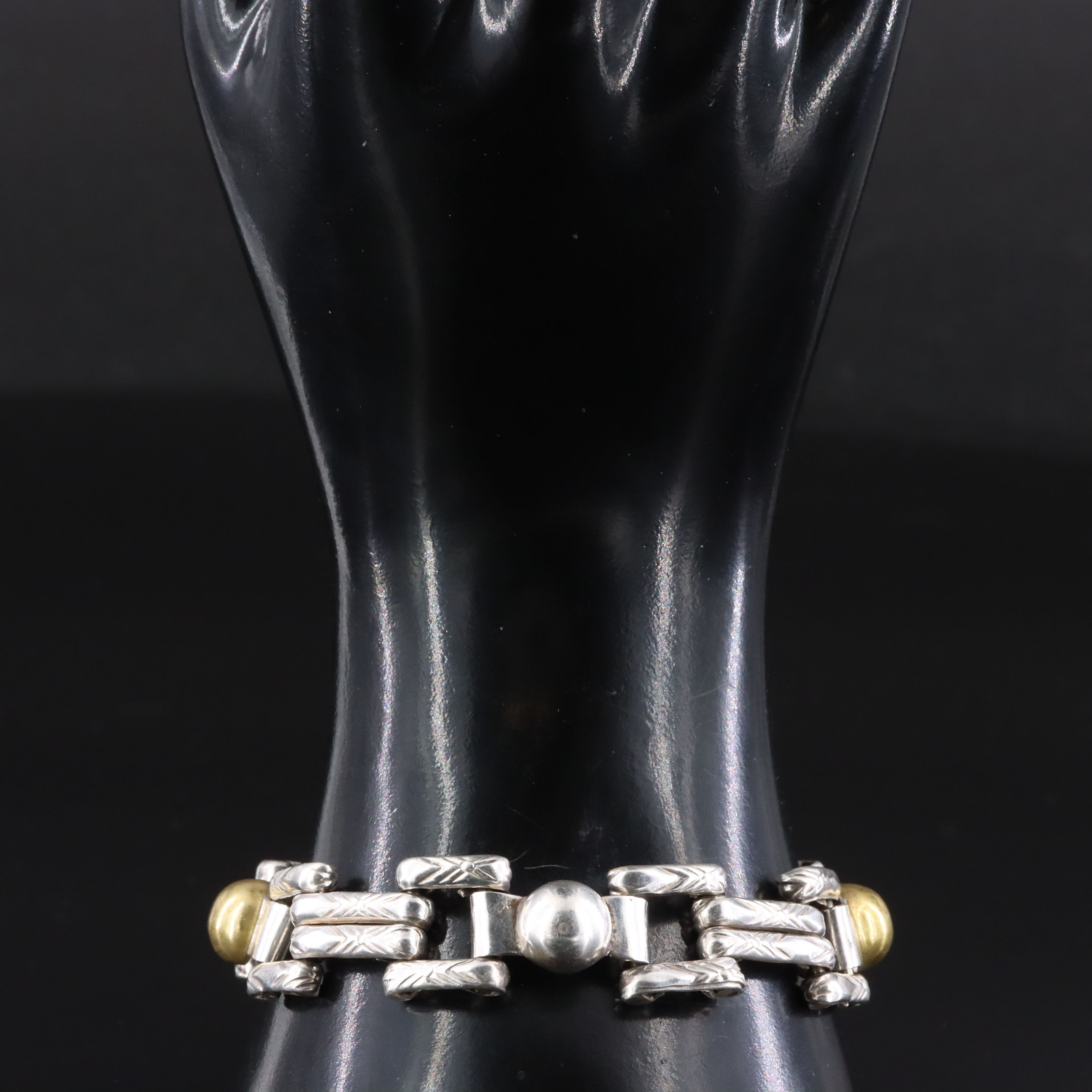 Mexican Sterling Link Bracelet with Brass Accents