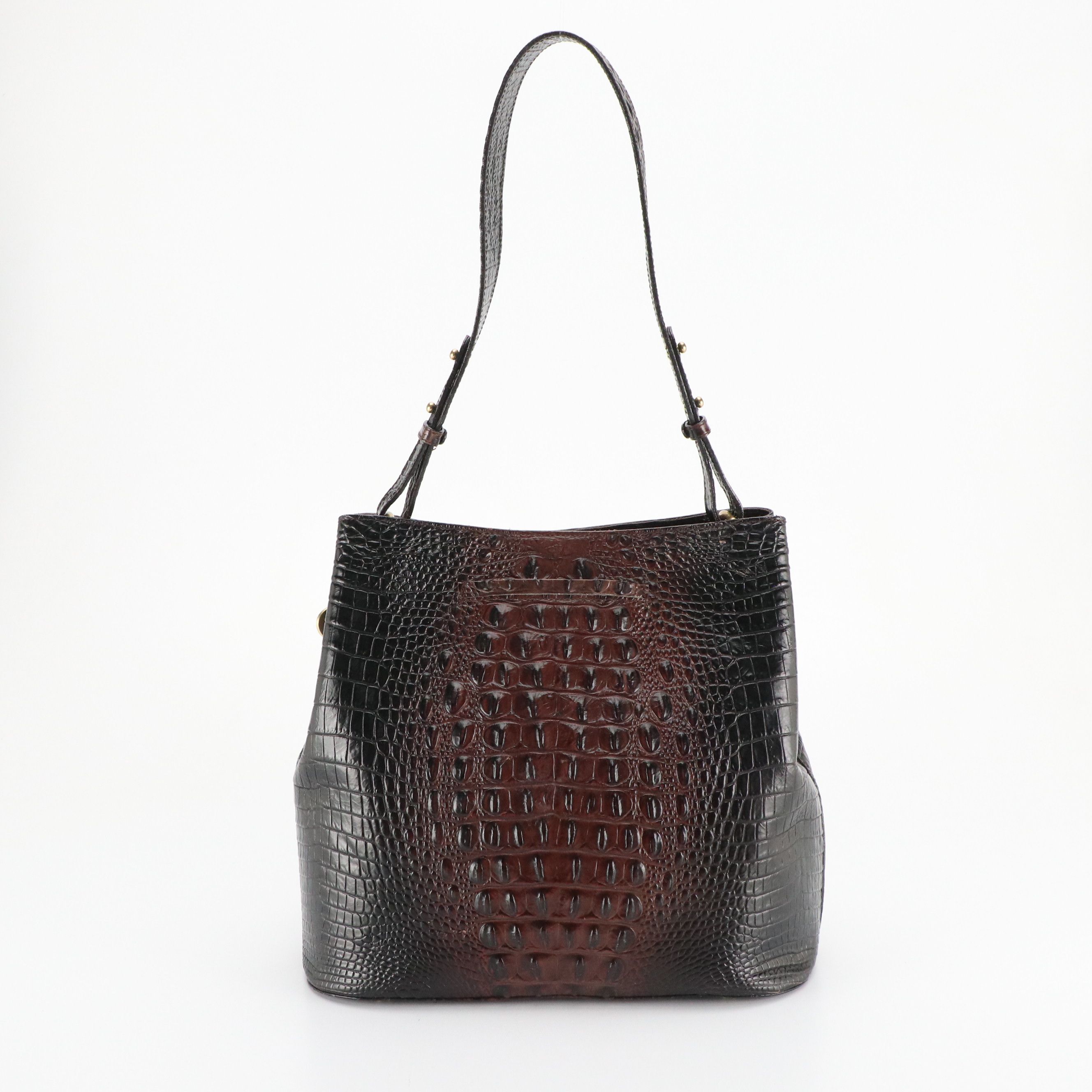 Brahmin Camden Bucket Shoulder Bag in Mahogany Melbourne Croc Embossed Leather