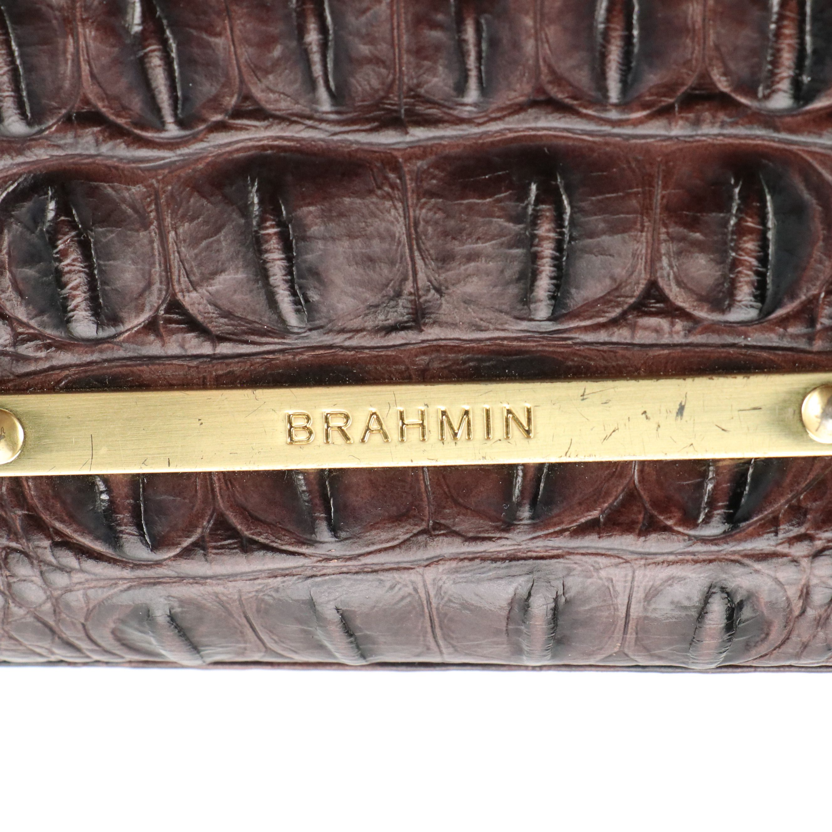 Brahmin Camden Bucket Shoulder Bag in Mahogany Melbourne Croc Embossed Leather