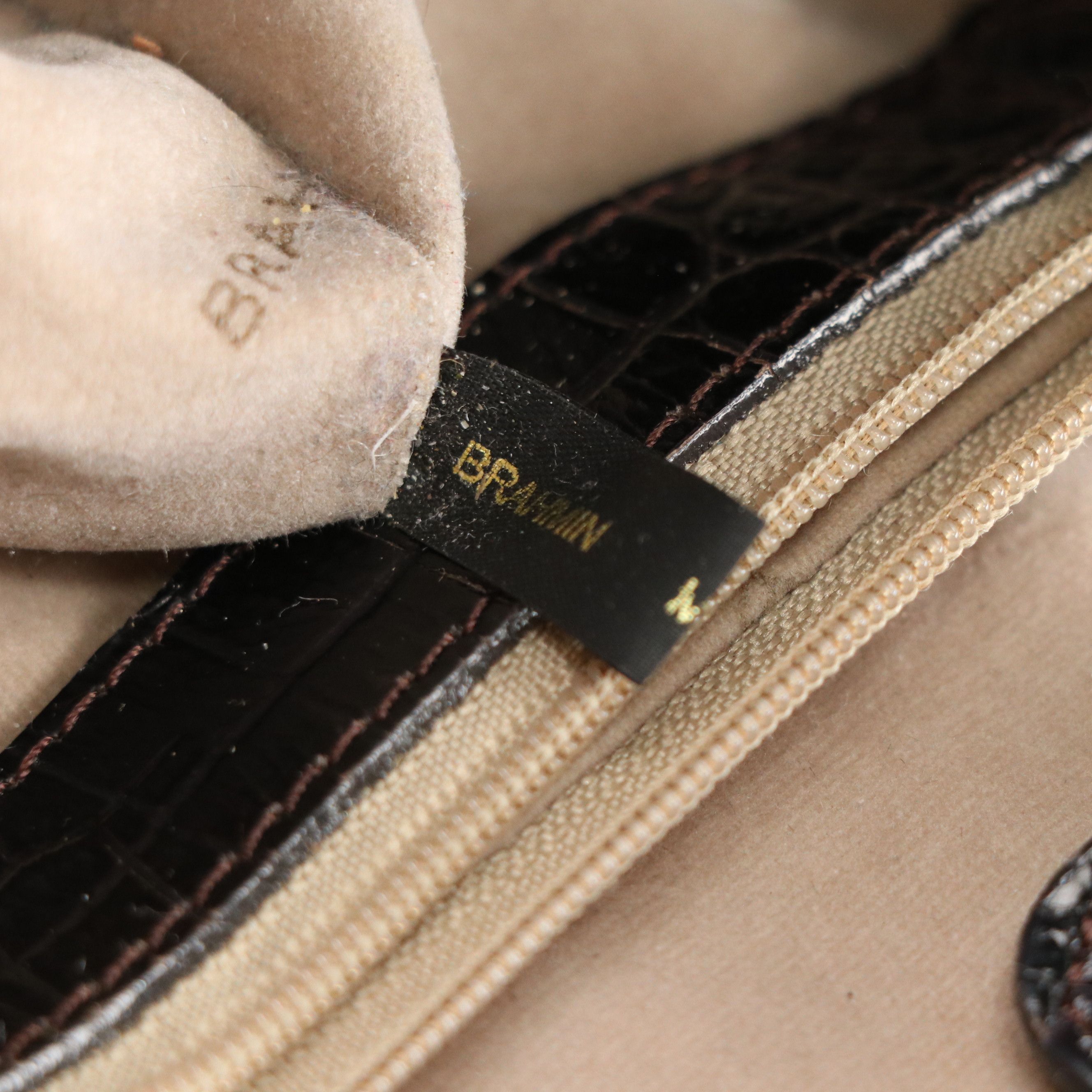 Brahmin Camden Bucket Shoulder Bag in Mahogany Melbourne Croc Embossed Leather